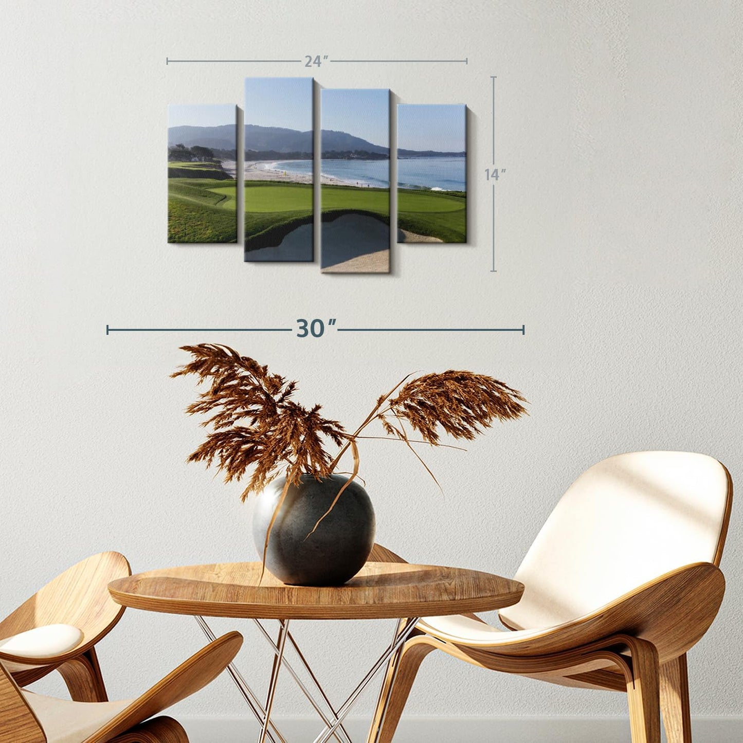 Elephant Stock Monterey CA Golf Course Wall Art - Horizontal Canvas - 4-Piece Living Room Wall Decor - Photography Sports Canvas Print - Blue and Green Decor for Wall - 24" X 14"
