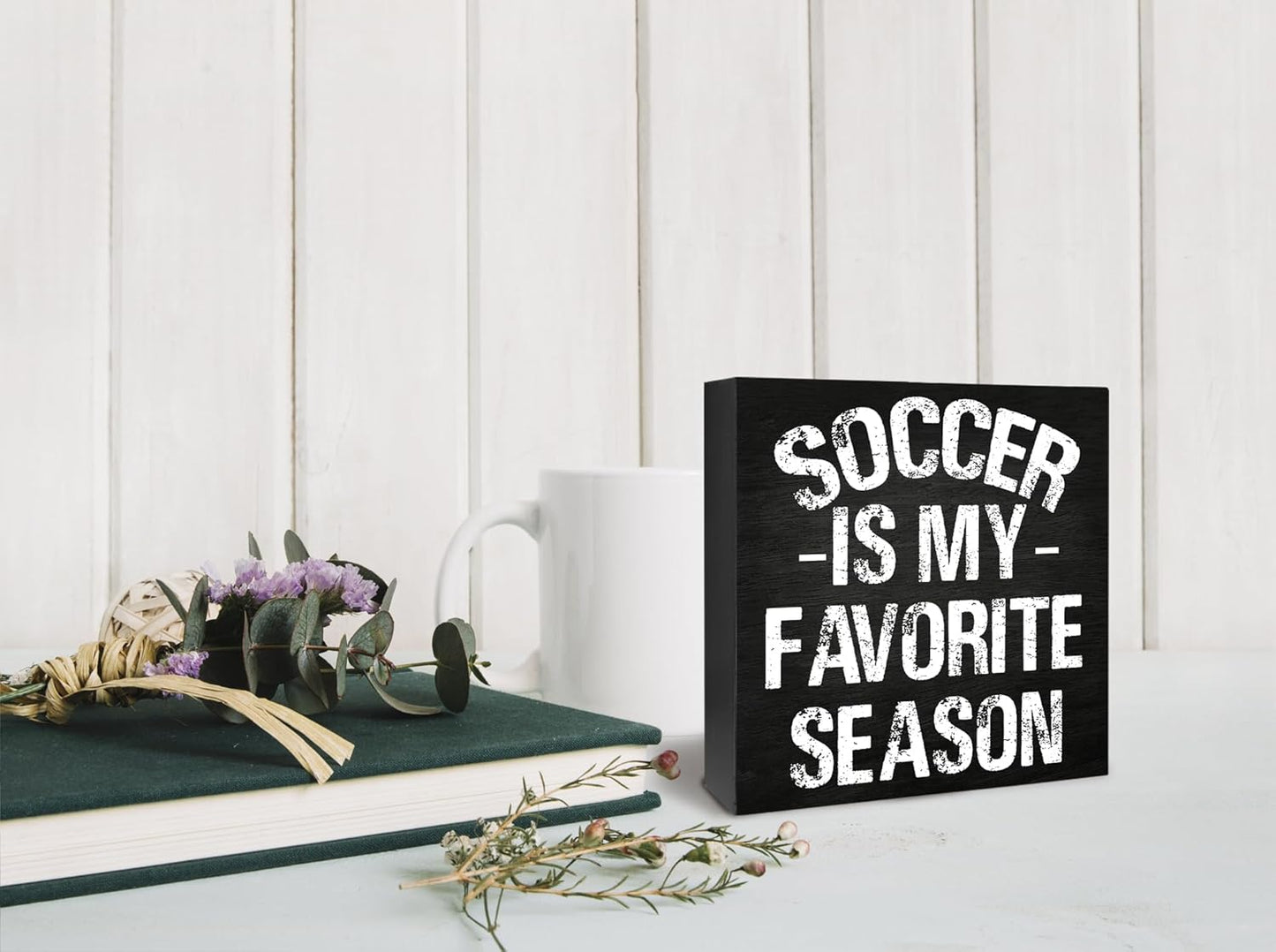 Soccer Wall Decor, Soccer Room Decor for Boys, Wooden Box Table Sign, Soccer is my Favorite Season, Soccer Bedroom Wall Decor, Soccer Birthday Party Decorations 5 x 5 Inch