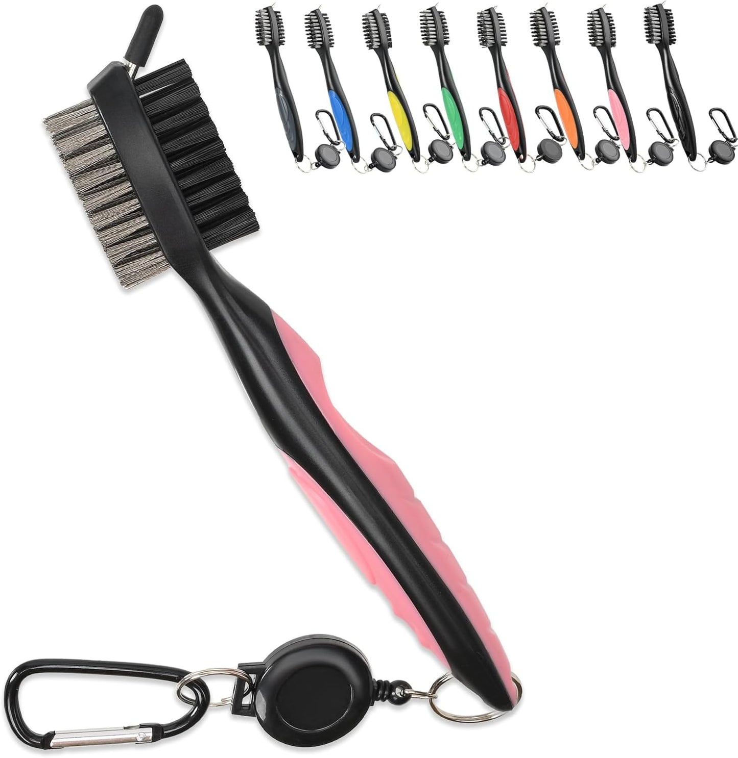 Mile High Life Golf Club Brush, Club Groove Cleaner with 2 Ft Retractable Extension Cord and Aluminum Carabiner, Golf Bag Accessories for Men and Women