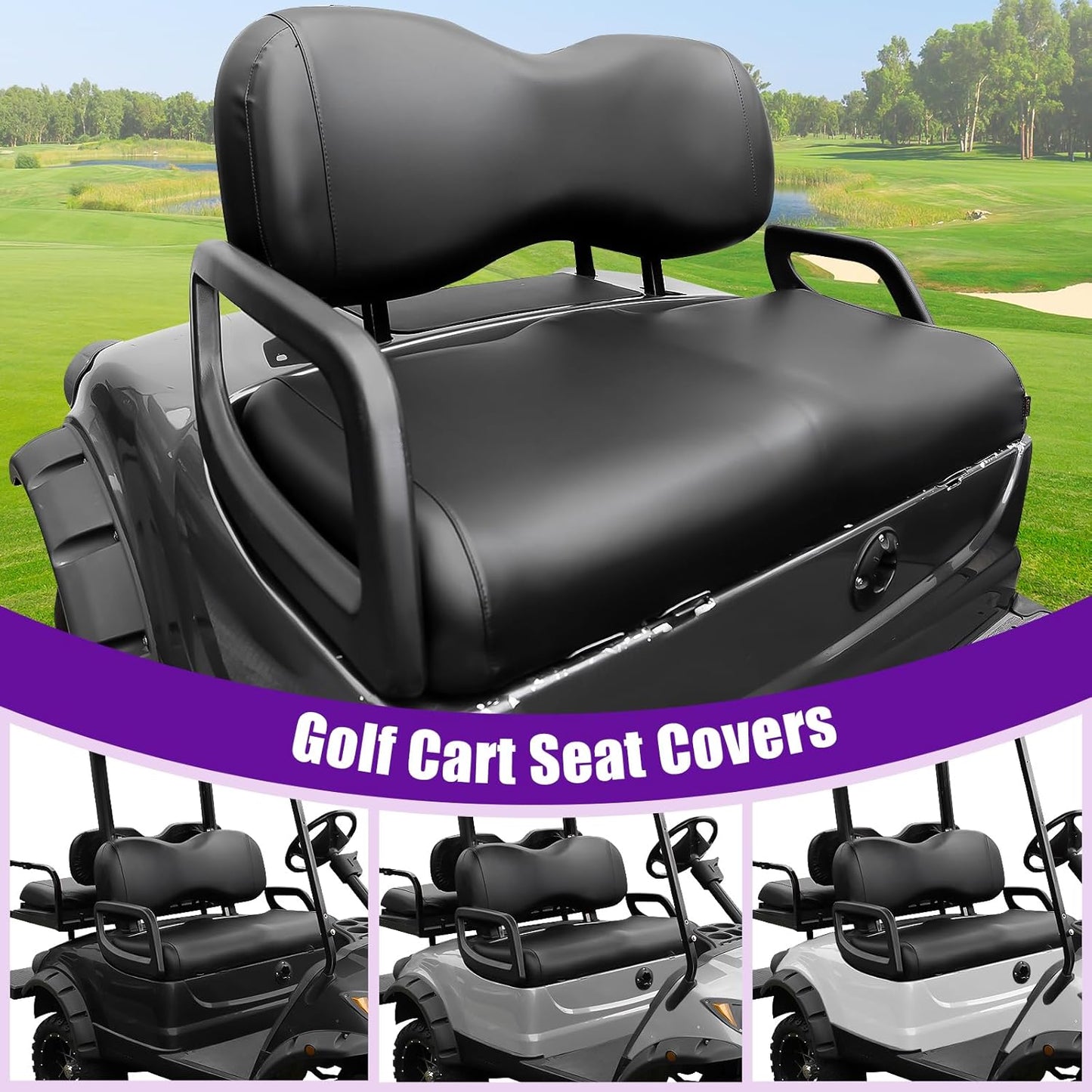 4PCS Golf Cart Seat Covers Kit,Front and Rear Seat Cover for Yamaha Drive/Drive 2 Standard Seat Cushion,Smooth and Simple Style, Waterproof Replacement Seat Cover(Black)