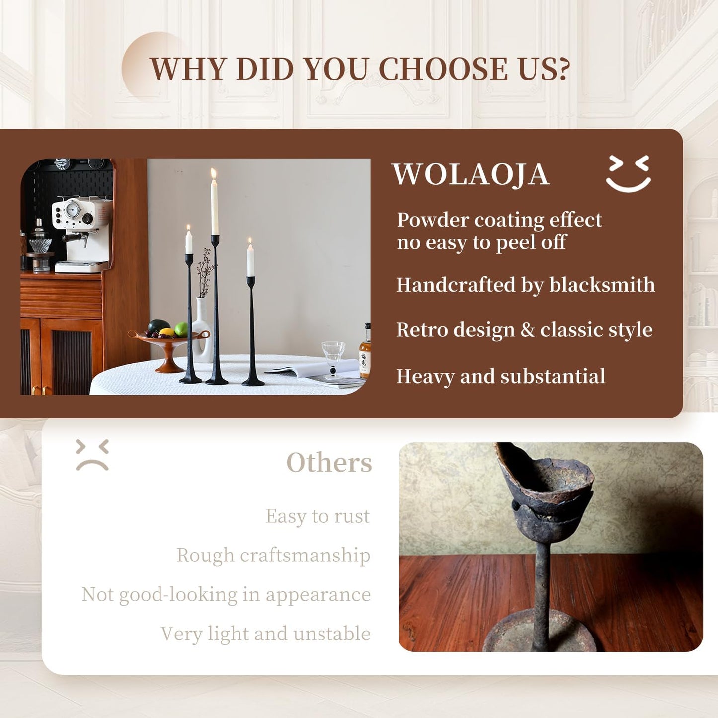 Iron Black Candlestick Holders, Set of 3 Candle Stick Holders,Fits 3/4 inch Thick Candle&Led Candles, Vintage Modern Decorative Centerpiece for Dining Table Centerpiece, Wedding, Party Decor