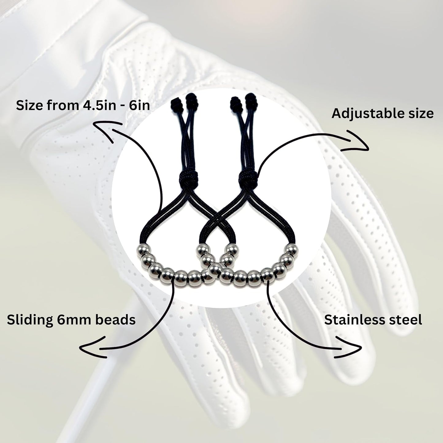 LAMIBEE Pack of 2 Golf Glove Bead Stroke Counter, 10 Stainless Steel Beads Score Counter for Gloves, Stroke Count Resizable Easy to Adjust Golf Round Scoring Tracker Accessory