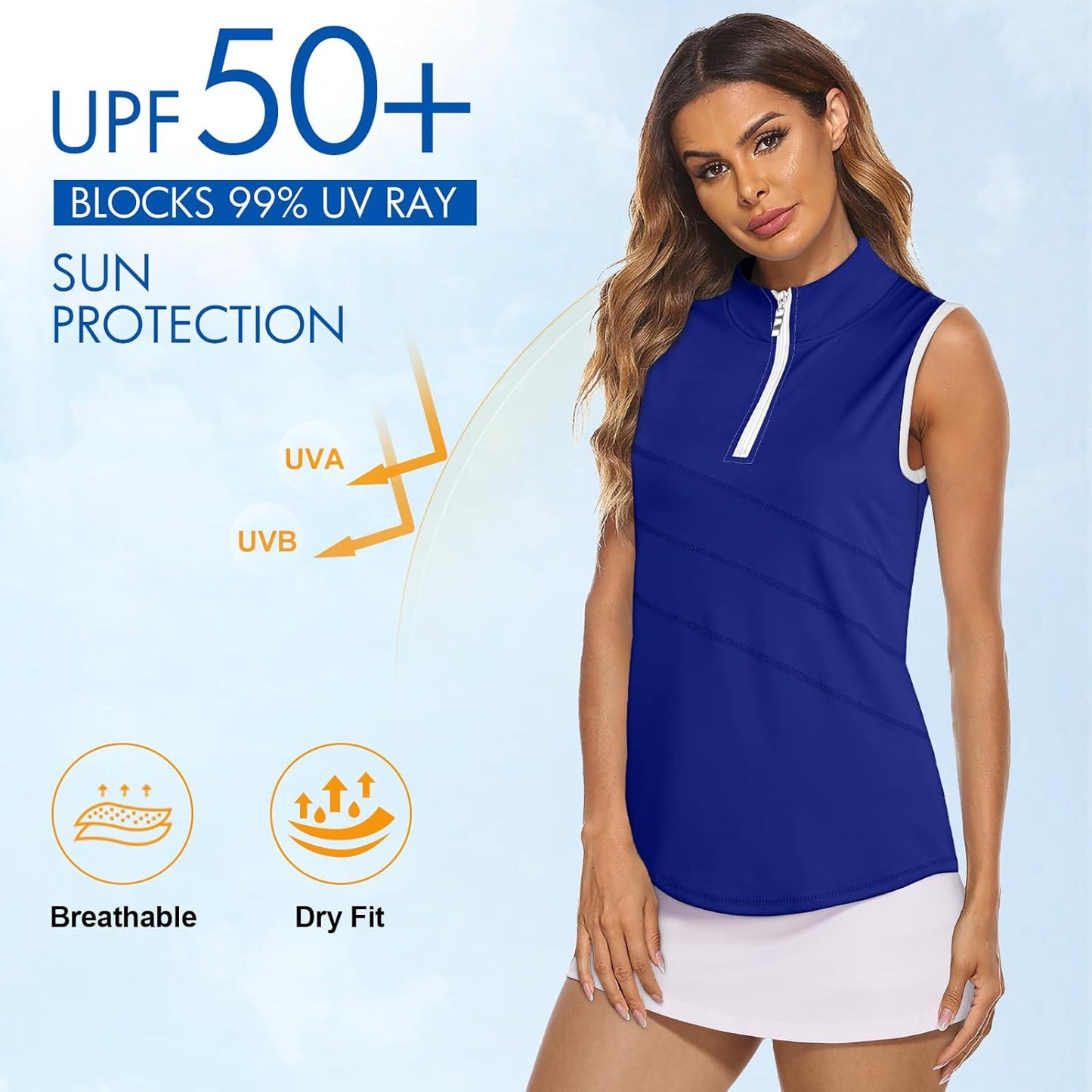 Koscacy Women's Sleeveless Golf Tennis Polo Shirts Zip Up Dry Fit Workout Tank Tops Athletic Shirt