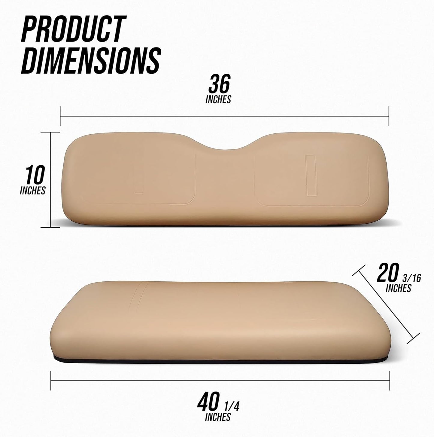 Huskey Parts Company Golf Cart Seat Cushion Set for Front Seat Lean Back & Bottom, Tan Color for EZGO Medalist, TXT 1994 to 2013, Golf Cart Front Seat Replacement with Mounting Hardware & Hinges