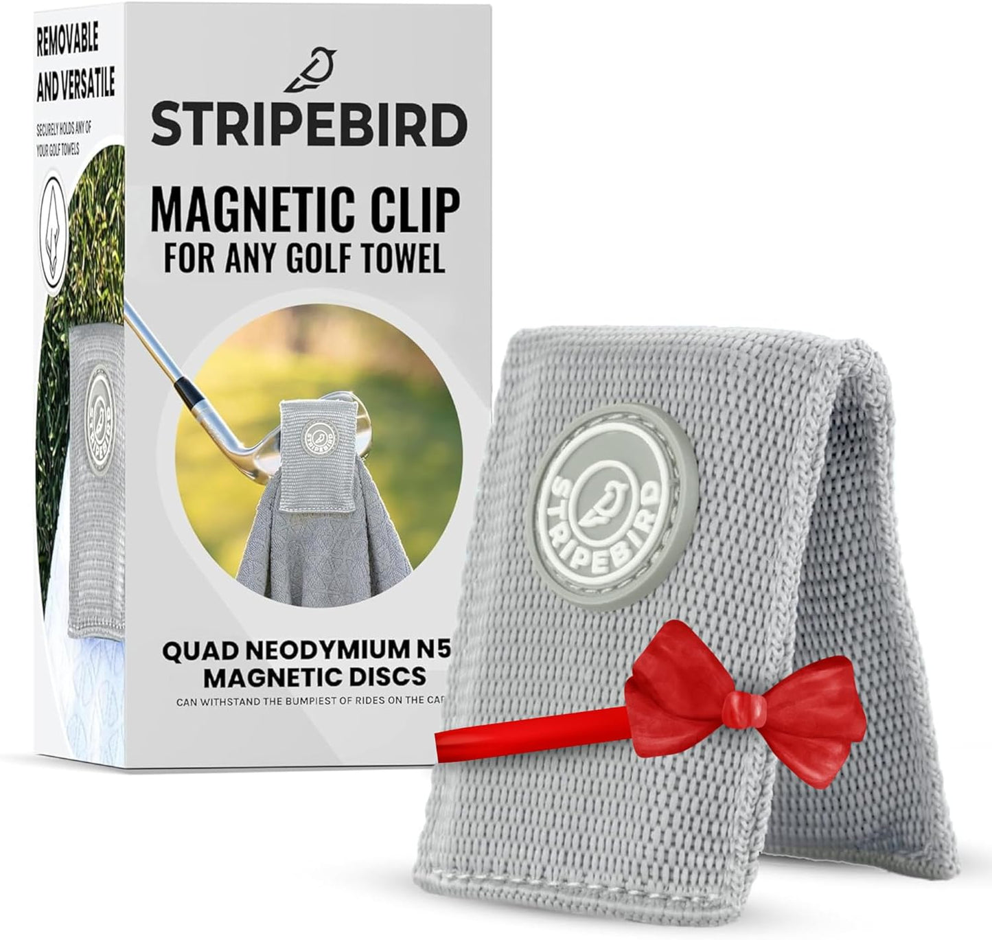 Stripebird - Magnetic Clip for Any Towel (Gray) - Highest Strength Magnet for Magnetic Golf Towel - Removable from Towels - Magnet Golf Towel - Magnetic Golf Towels for Men