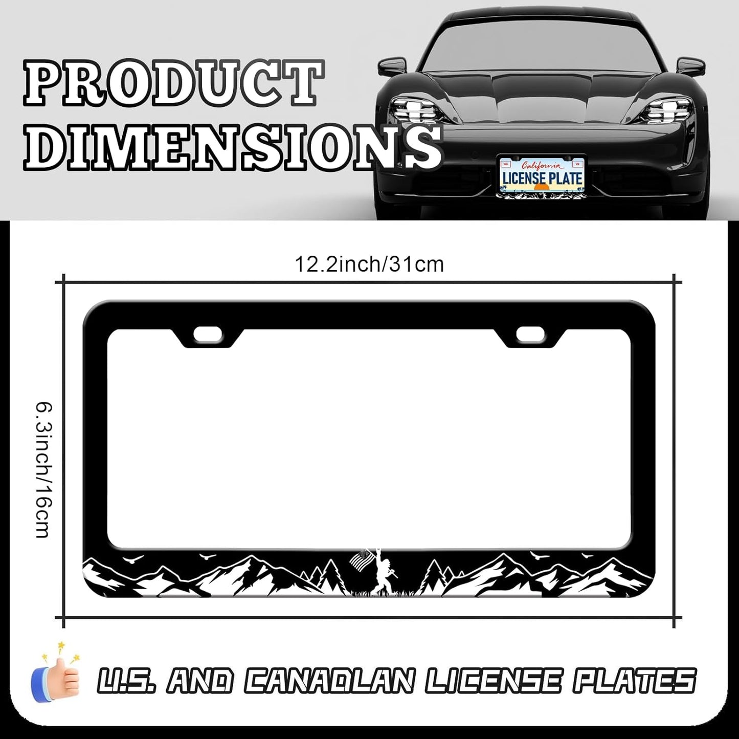 Mountain Bigfoot License Plate Frames - 2 Pack Mountains Personalized License Plates Holder Covers, Aluminum Metal Rust-Proof Waterproof Car Tag Frame with Screws Fasteners Caps