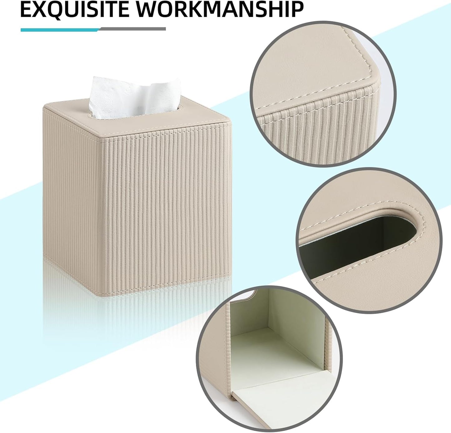 PU Leather Tissue Box Cover Square with Magnetic Closure, Modern Tissue Box Holder for Bathroom Bedroom Office Desk, Decorative Square Tissue Holder (Beige)