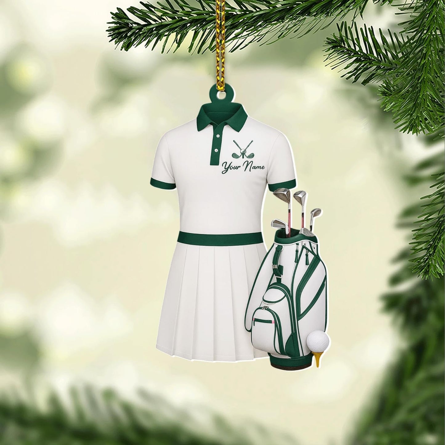 Personalized Golf Christmas Ornament 2025, Custom Name Bag, and Golfer Outfit Gilf, Ball Head Ornament with Santa Hat, Gifts for Golf Lovers 4