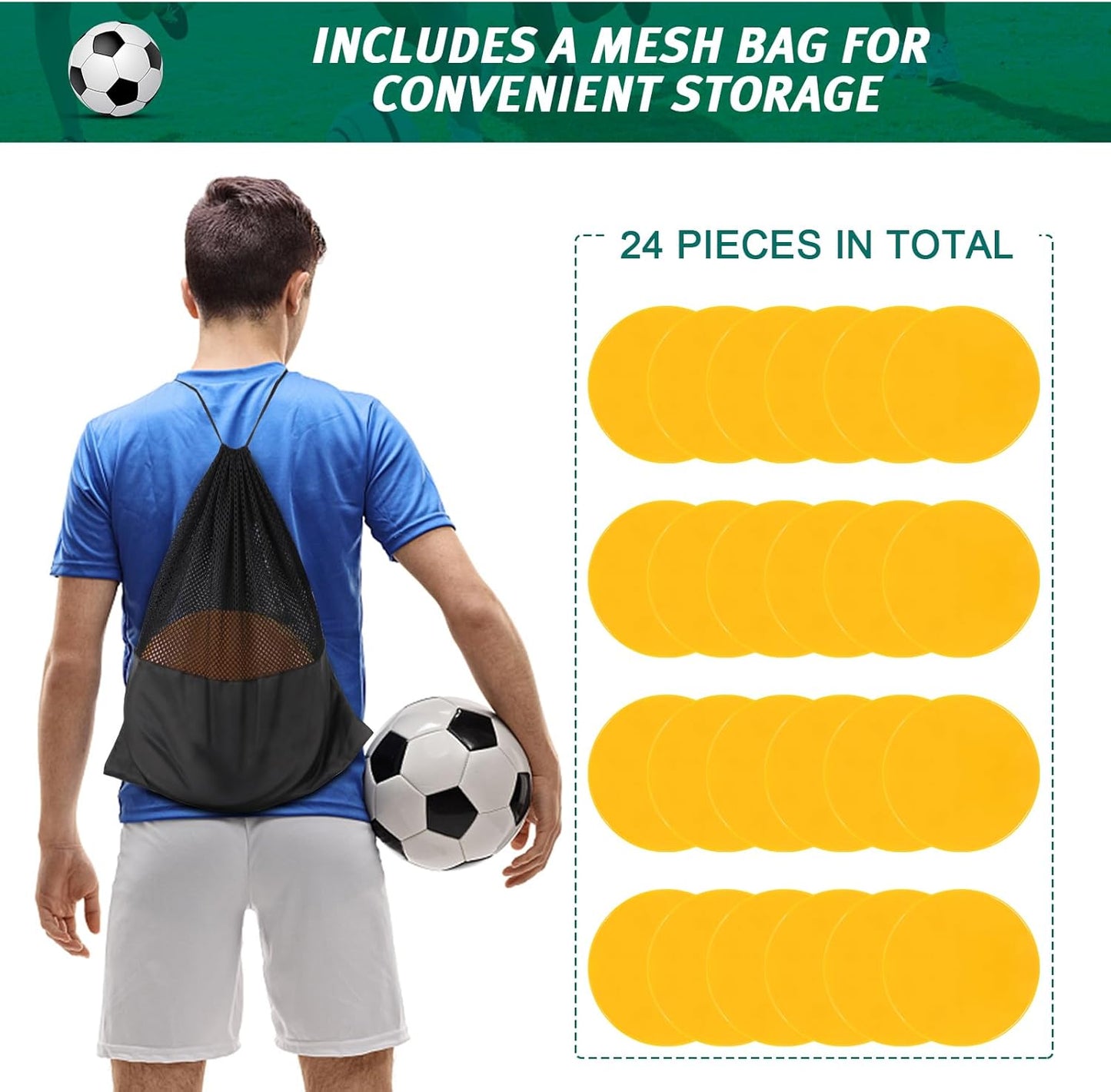 Poly Spots Spot Markers for Gym Floor 9 inch Flat Cones 12/24Pcs Non Slip Rubber Floor Dots for Kids Soccer Basketball Sports Speed Agility Training, Preschool Classroom Activities