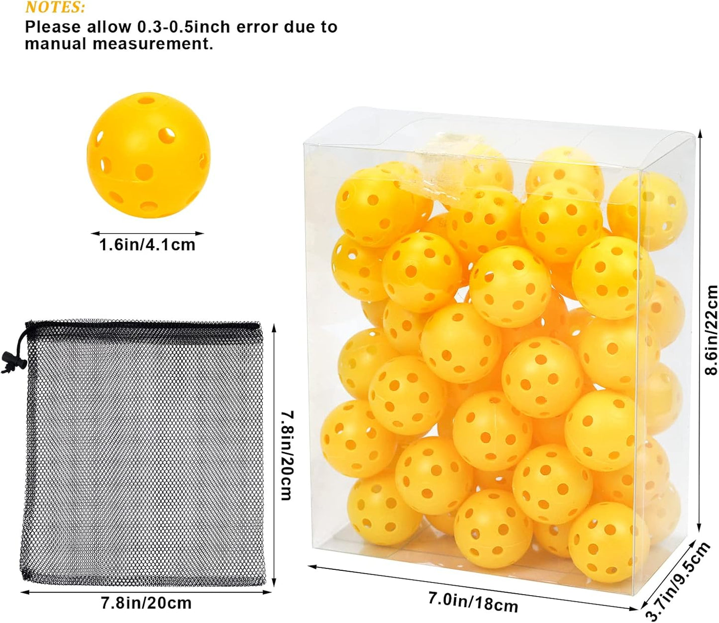 Plastic Golf Balls Practice Limited Flight Golf Training Ball Hollow Swing Practice Indoor Golf Balls with Mesh Drawstring Bag for Backyard Driving Range or Outdoor