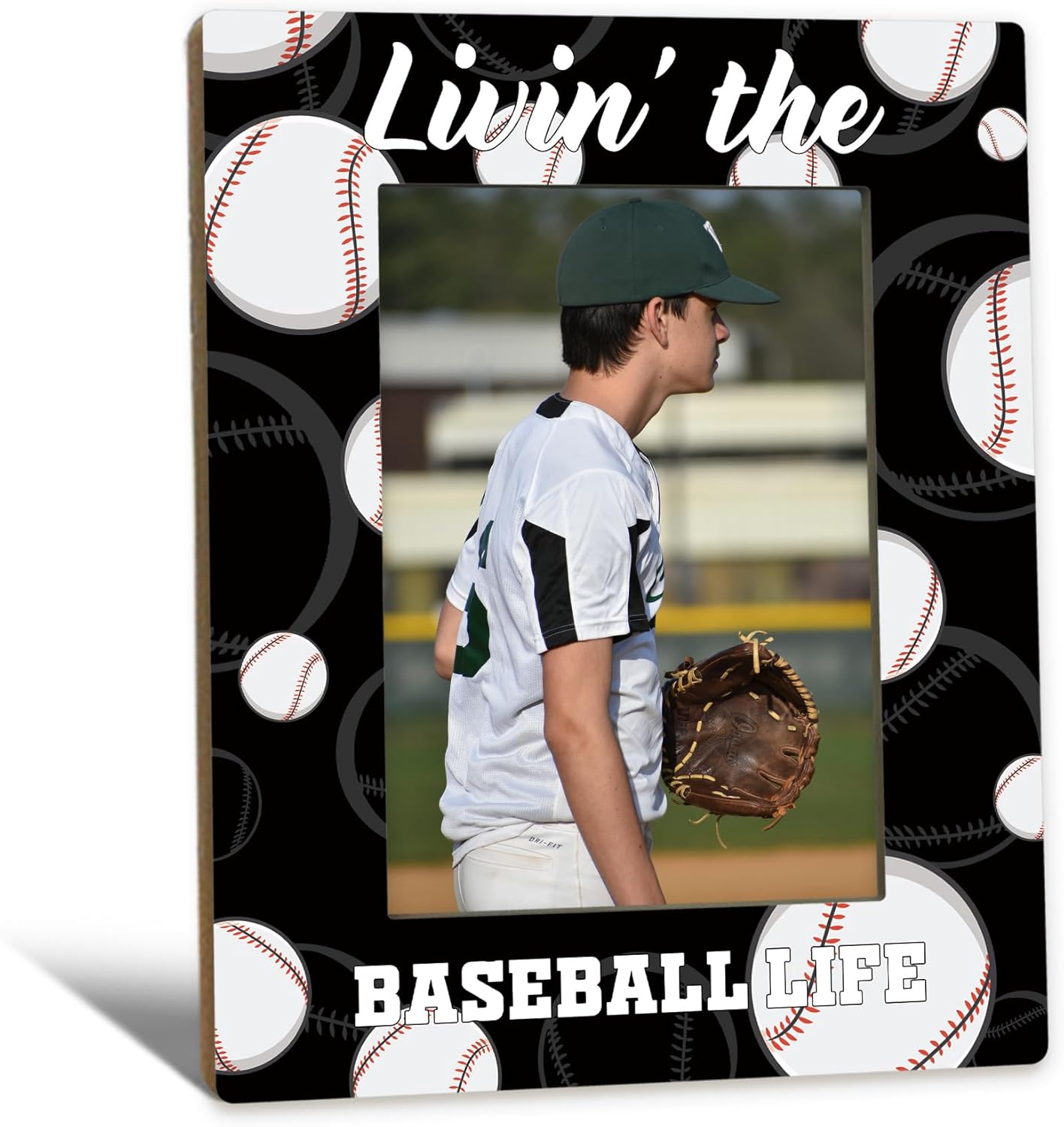 Baseball Picture Frame 5x7, Base Ball Lover Gifts Photo Frame, Base Ball Gifts for Men Boys BaseballPlayers, Livin'the Baseball Life Sport Wooden Picture Photo Frames for Desk Home Room Decor