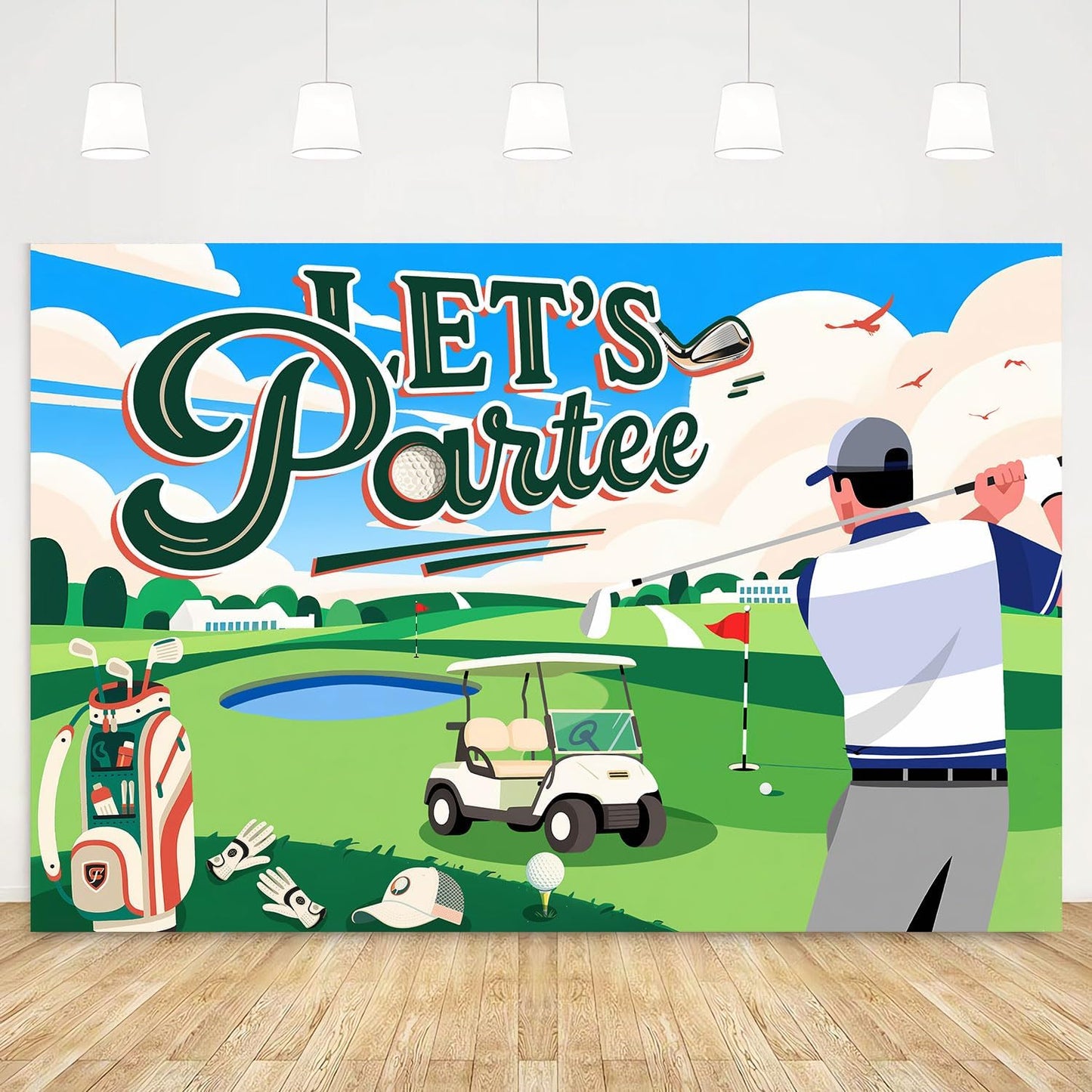 Let's Partee Golf Theme for Birthday Backdrop Green Grass Club Sports Grounds Photo Background Adult Kids Golf Birthday Party Decorations Banner Photo Booth Studio Props 9X6ft