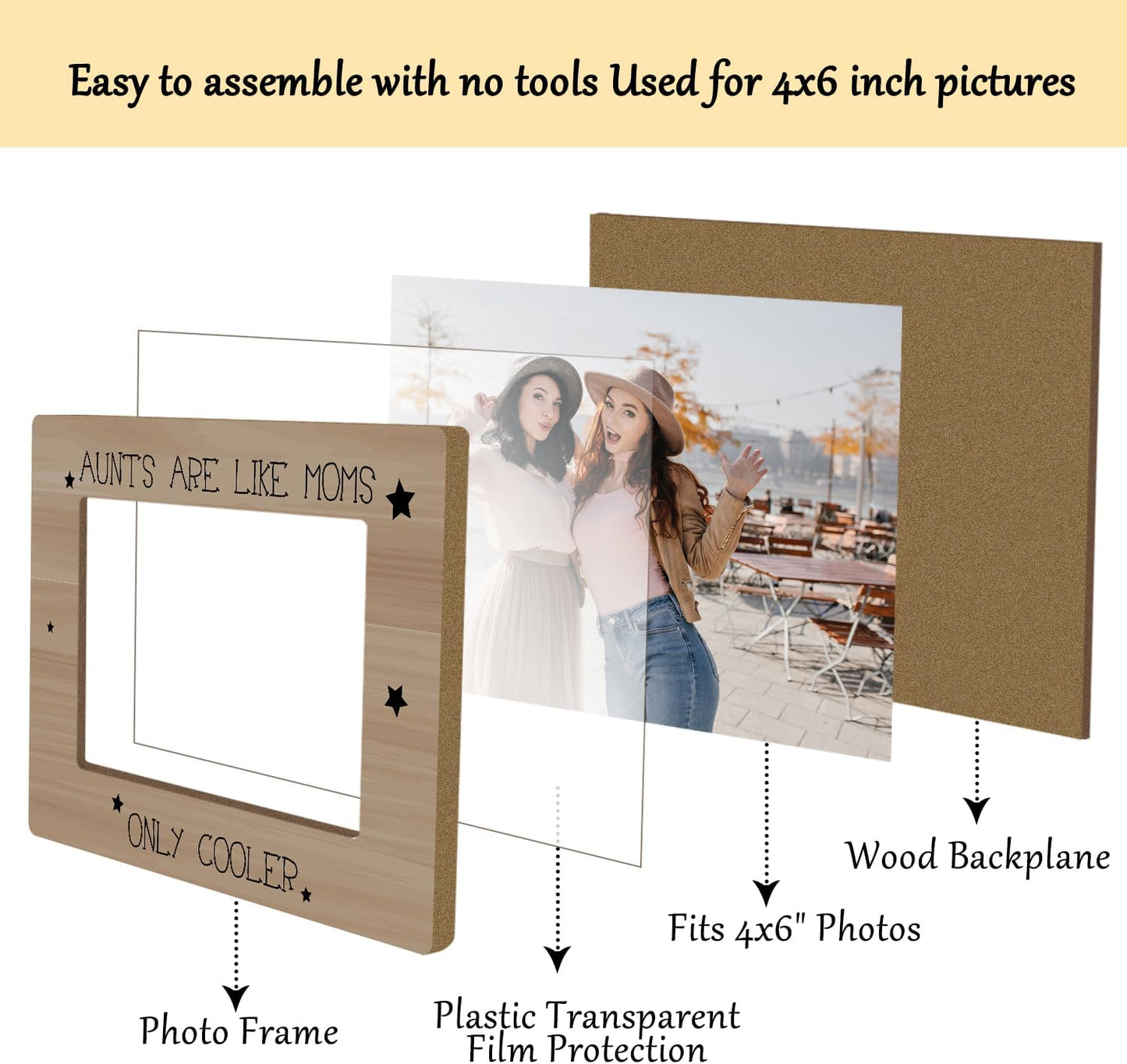 Aunt Picture Frame, Wooden Photo Frame with Stand, Auntie Gifts Birthday Gifts for Women Aunt Auntie Mom Sister, Home Office Desk Decor Photo Frame Tabletop Display -xk27