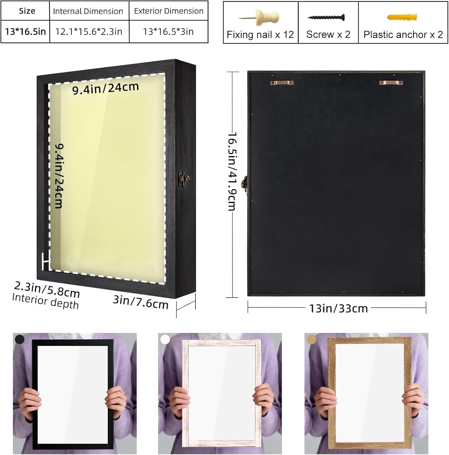 TJ.MOREE Flowers Shadow Box Display Case 13 x 16 Large Shadow Box Picture Frame with Glass Wedding Bouquet Memorabilia Medals Photos Memory Box