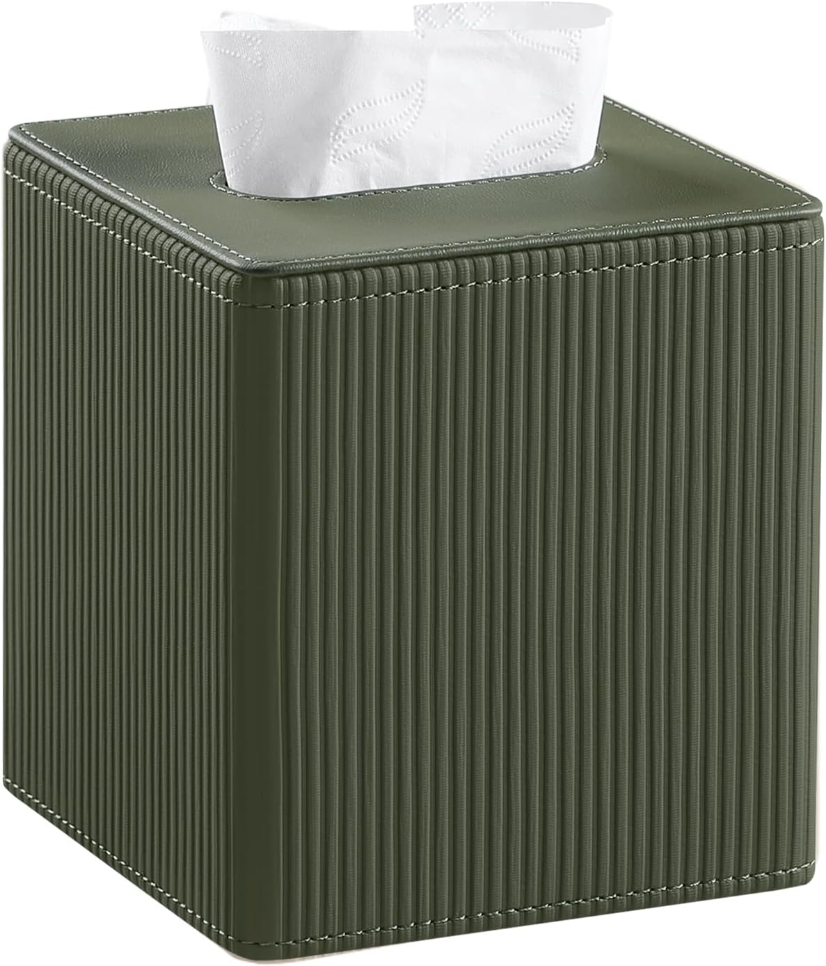 PU Leather Tissue Box Cover Square with Magnetic Closure, Modern Tissue Box Holder for Bathroom Bedroom Office Desk, Decorative Square Tissue Holder (Green)