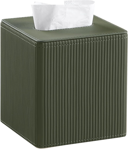 PU Leather Tissue Box Cover Square with Magnetic Closure, Modern Tissue Box Holder for Bathroom Bedroom Office Desk, Decorative Square Tissue Holder (Green)