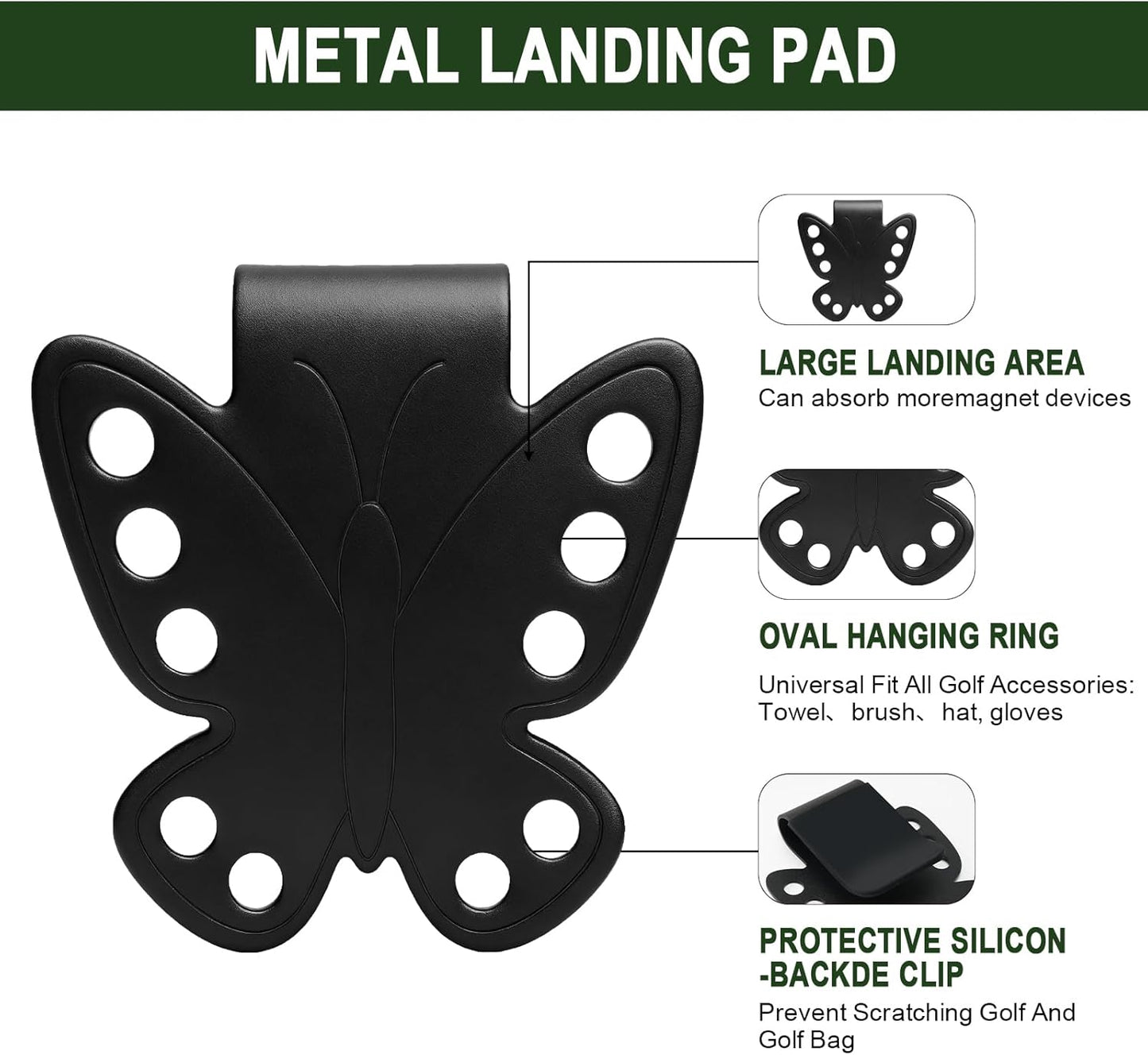 Golf Bag Metal Landing Pad for Golf Rangefinder, Magnetic Golf Towel, Golf Speaker, Quick Access to Magnetic Golf Accessories (Black)