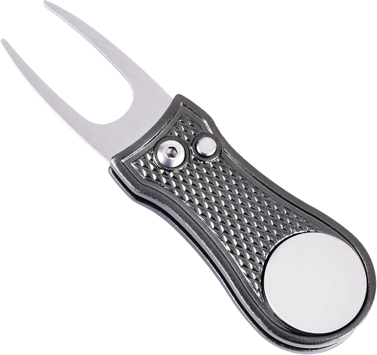 Mile High Life Golf Divot Repair Tool, All Metal Foldable Divot Tool with Pop-up Button & Magnetic Ball Marker