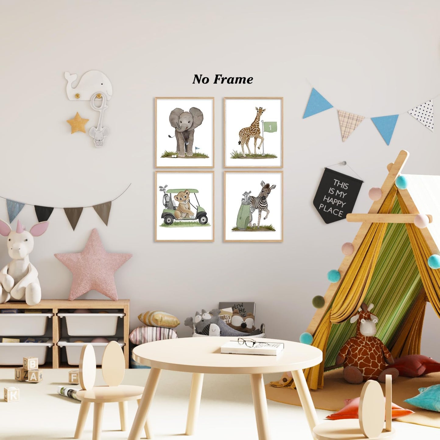 Boat Wades Retro Animal Golf Course Wall Art Prints Set of 4, Golf Nursery Decor, Elephant Giraffe Lion Zebra Golfer Posters Pictures Wall Decor for Home Office Kids Room Playroom, 8x10 Unframed