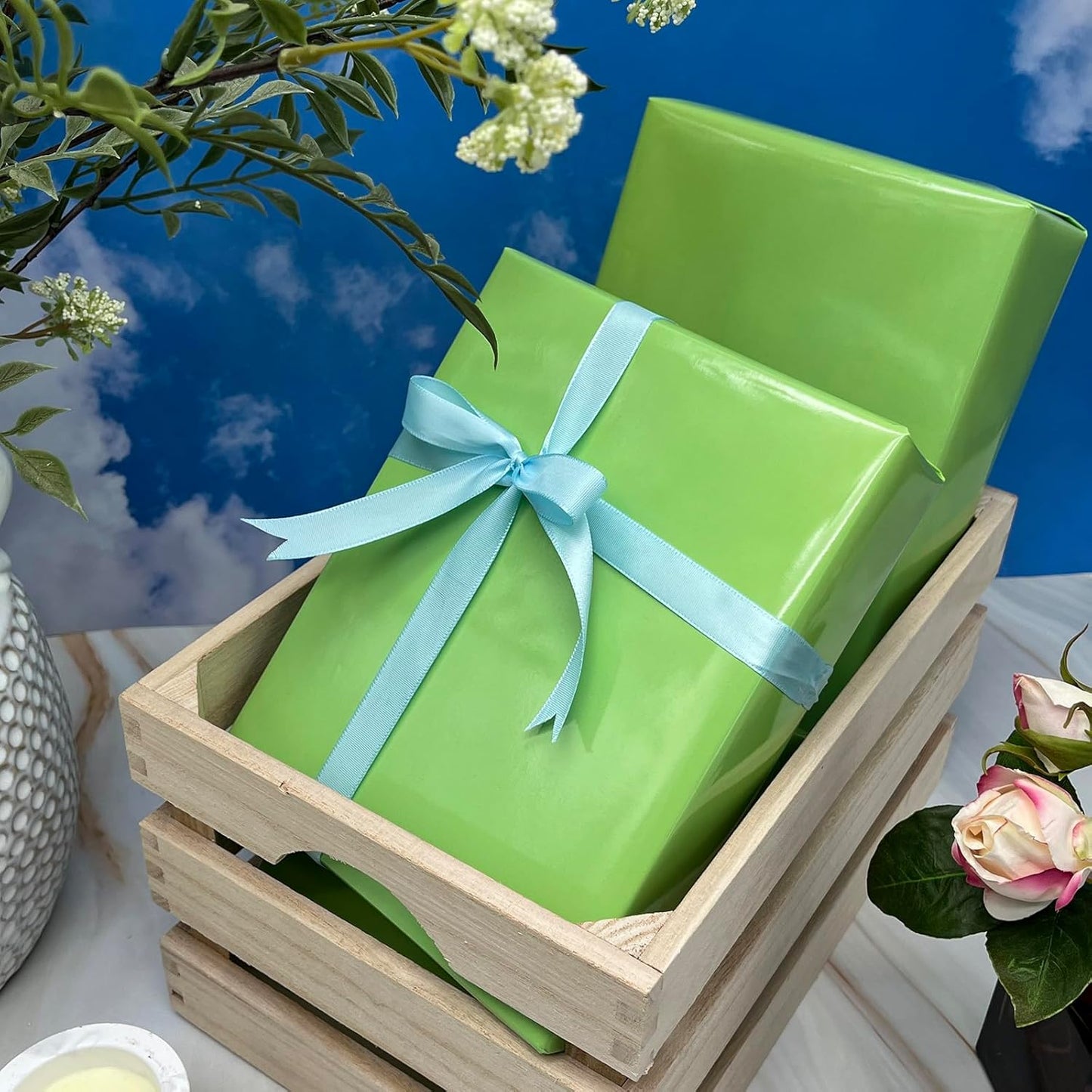 Dtiafu Green Wrapping Paper for Men Women Girls Kids - Solid Color Gift Wrapping Paper for Birthday Wedding,Christmas,Baby shower - 20 X 28inch Per Sheet(6 Sheet Folded Flat)