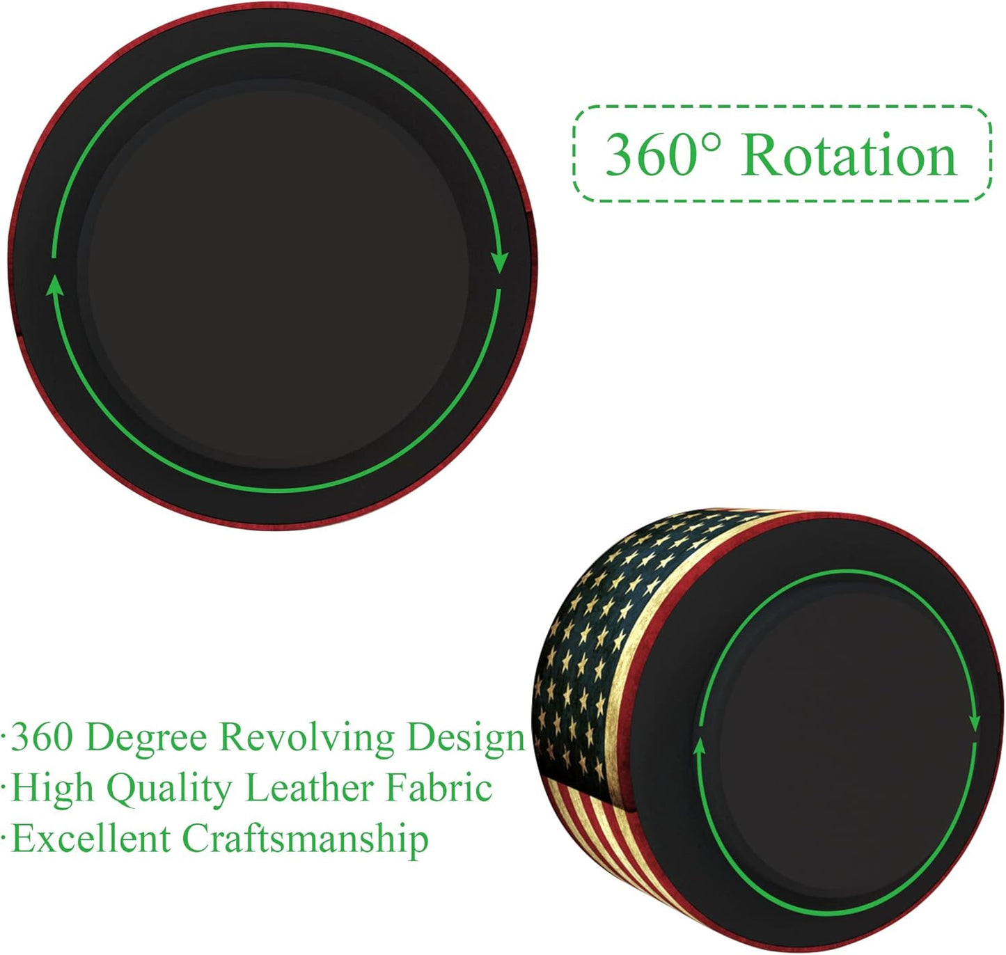 Hennaja Round Leather Art Supply Organizer,Remote Control Holder,360 Degree Rotating,Multi-Functional Pencil Holder,4 Compartments Desktop Stationary Organizer(1-American Flag)