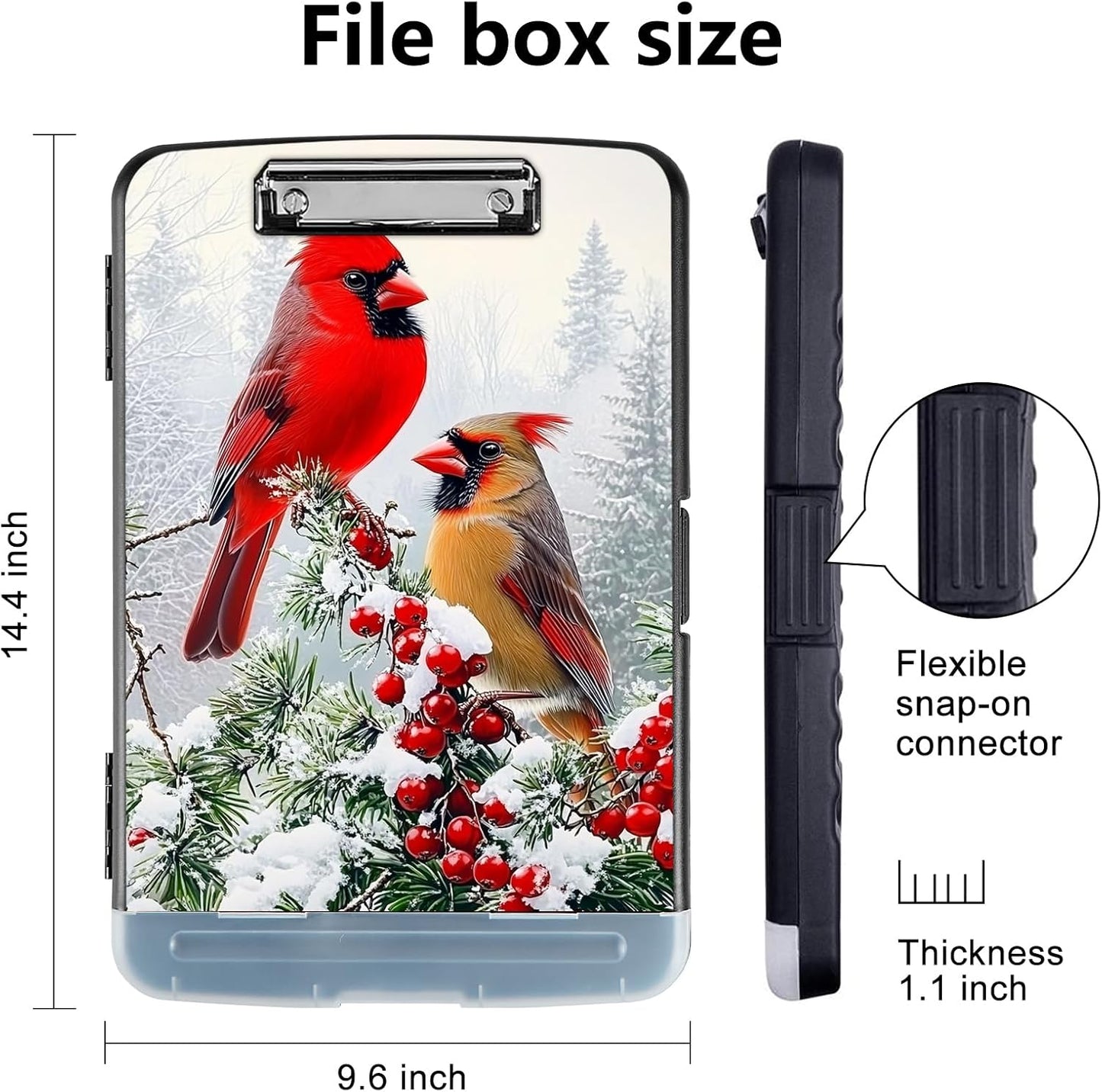 Clipboard with Storage - Large Capacity,Nursing Clipboard with Pen Holder,Heavy Duty,Plastic Side-Opening Folder for Teacher,Nurse - Red Cardinal Birds