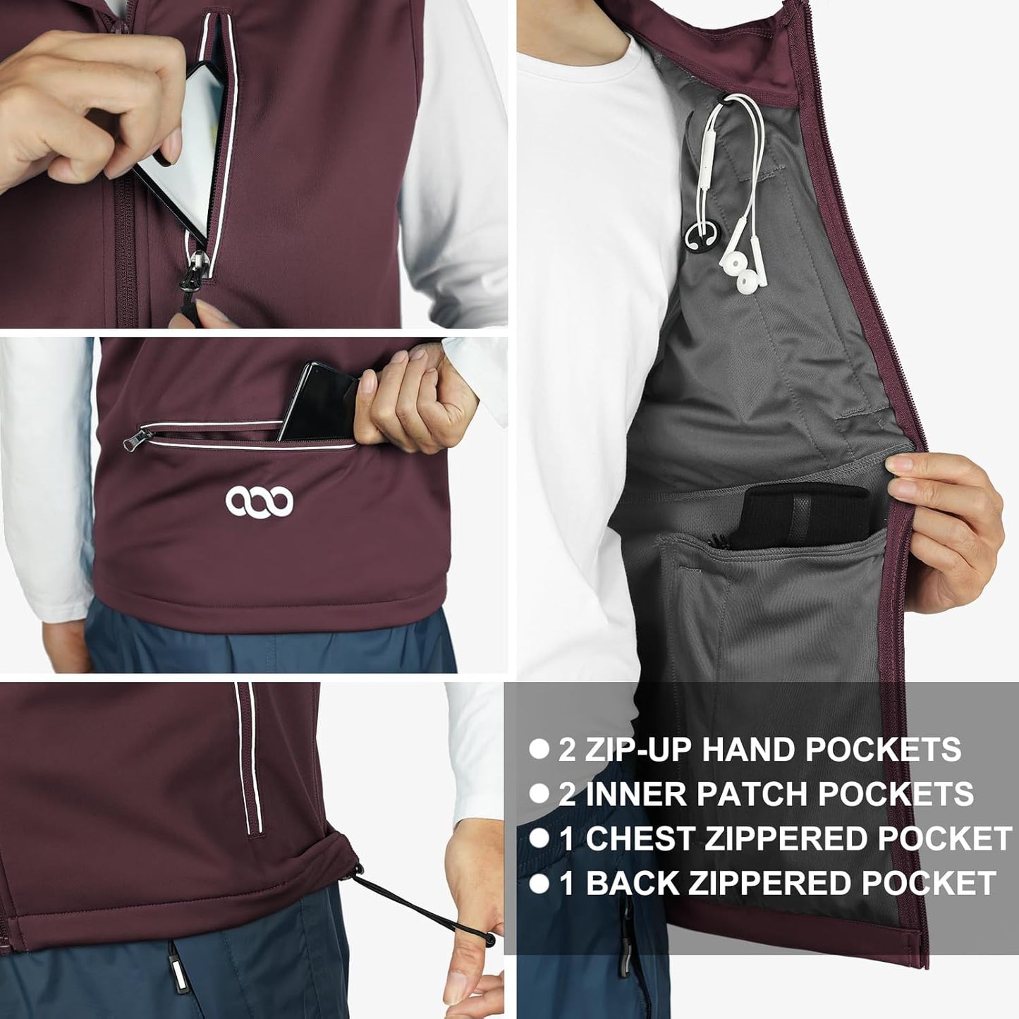 33,000ft Men's Windproof Lightweight Golf Vest Outerwear with Pockets, Softshell Sleeveless Jacket for Running Hiking Sports