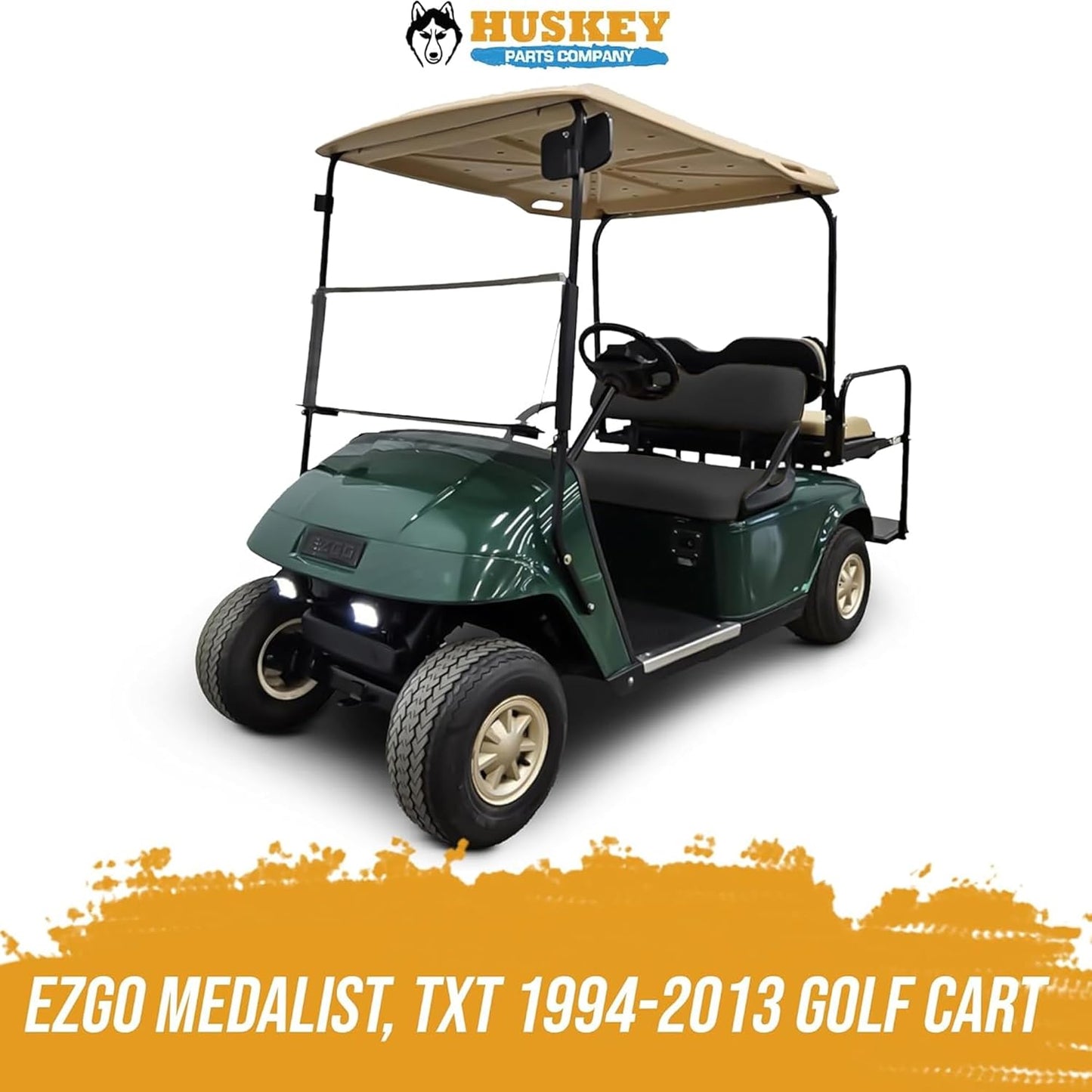 Huskey Parts Company Golf Cart Seat Cushion, Black Color Front Bottom Seat for EZGO Medalist, TXT 1994 to 2013, Golf Cart Front Seat Replacement with Mounting Hardware & Hinges