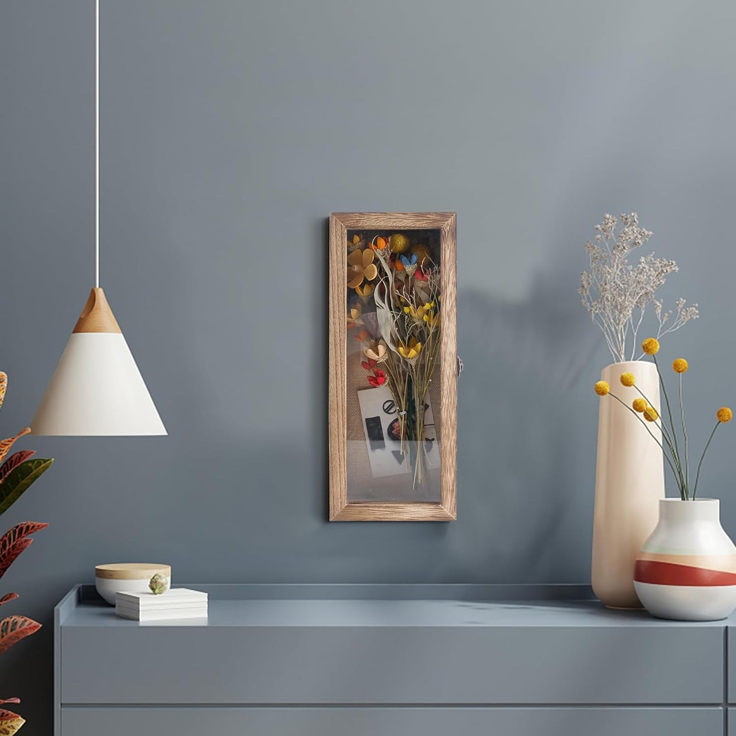 GraduatePro Shadow Box Frame 5x12 Display Case with Linen Back, Real Glass Window Door with Hinge, Picture Frame Wedding Bouquet Memorabilia Medals Photos Memory Box for Keepsakes, Carbonized Black