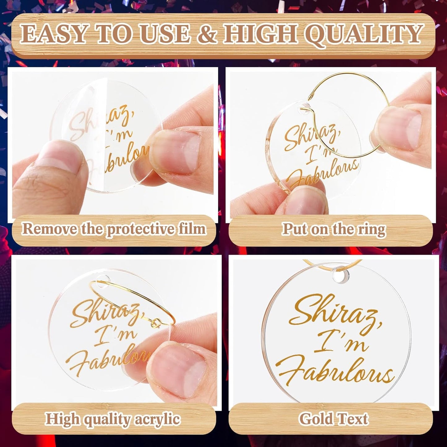 Weysat 24 Pcs Acrylic Thanksgiving Wine Glass Charms with Funny Quotes & Gold Text, Reusable Drink Identifiers Tags with Storage Bag for Birthday Parties Weddings Supplies