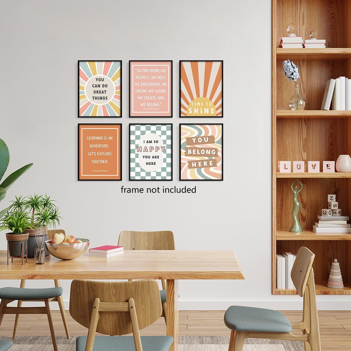 Set of 6 Boho Inspirational Classroom Posters, Positive Affirmations Growth Mindset Canvas Wall Art, Modern Classroom School Posters Wall Decor, Bulletin Board Educational Decor 12x16in Unframed