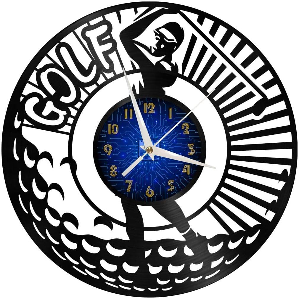 Golf Club 3 12 Inch Vinyl Record Wall Clock - Silent, Creative, and Unique Clock for Living Room, Entryway, or Bedroom Decor Idea(12 inchs B with LED)