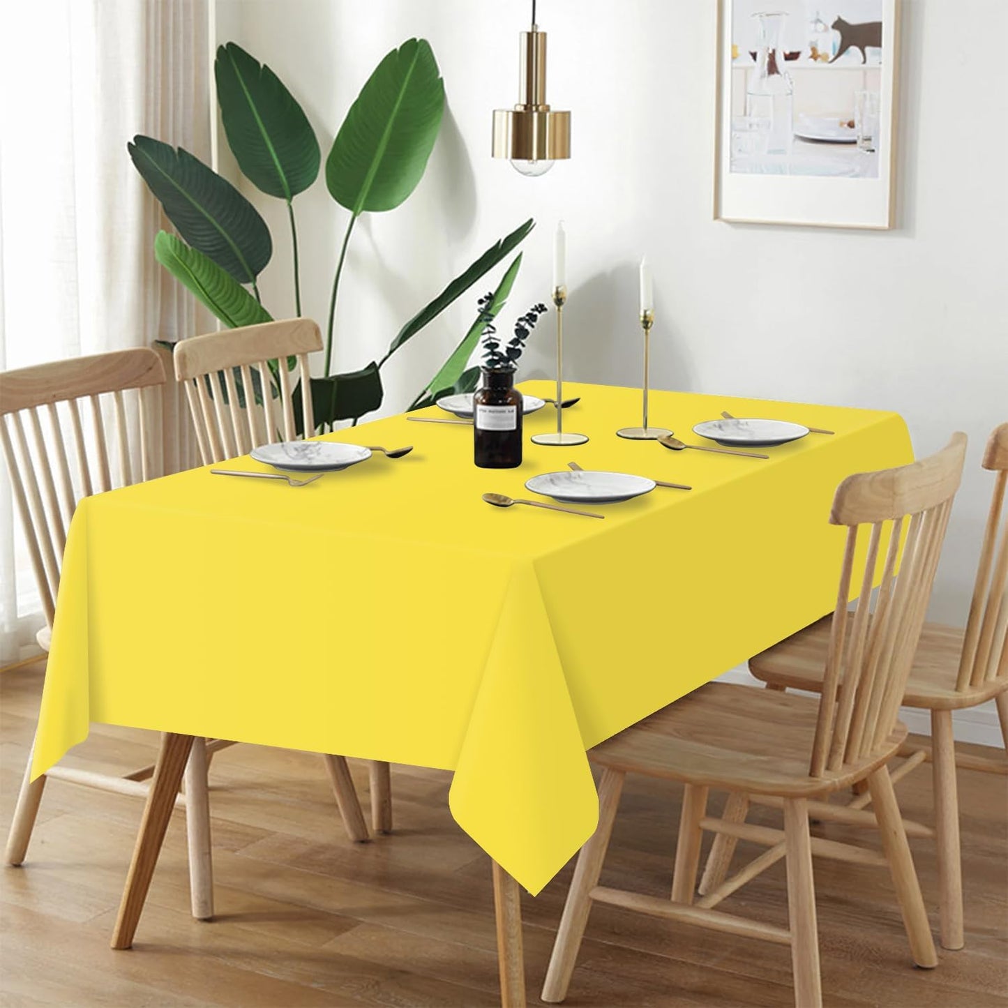 QIKSION 6 Pack Yellow Plastic Rectangular Tablecloths for Parties, Bridal Shower, Birthday, Engagement, Wedding, Fits 6 to 8 Foot Tables (54 108 Inch)
