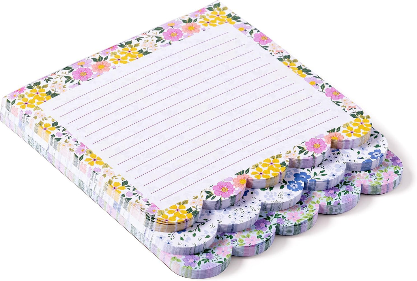 Eccolo Scalloped Edge 3-in-1 Layered Notepad – Vibrant Floral Design with Coordinating Patterns, 120 Lined Tear-Off Sheets, Glue-Bound with Sturdy Backboard, 6.5 x 7.5 Inches