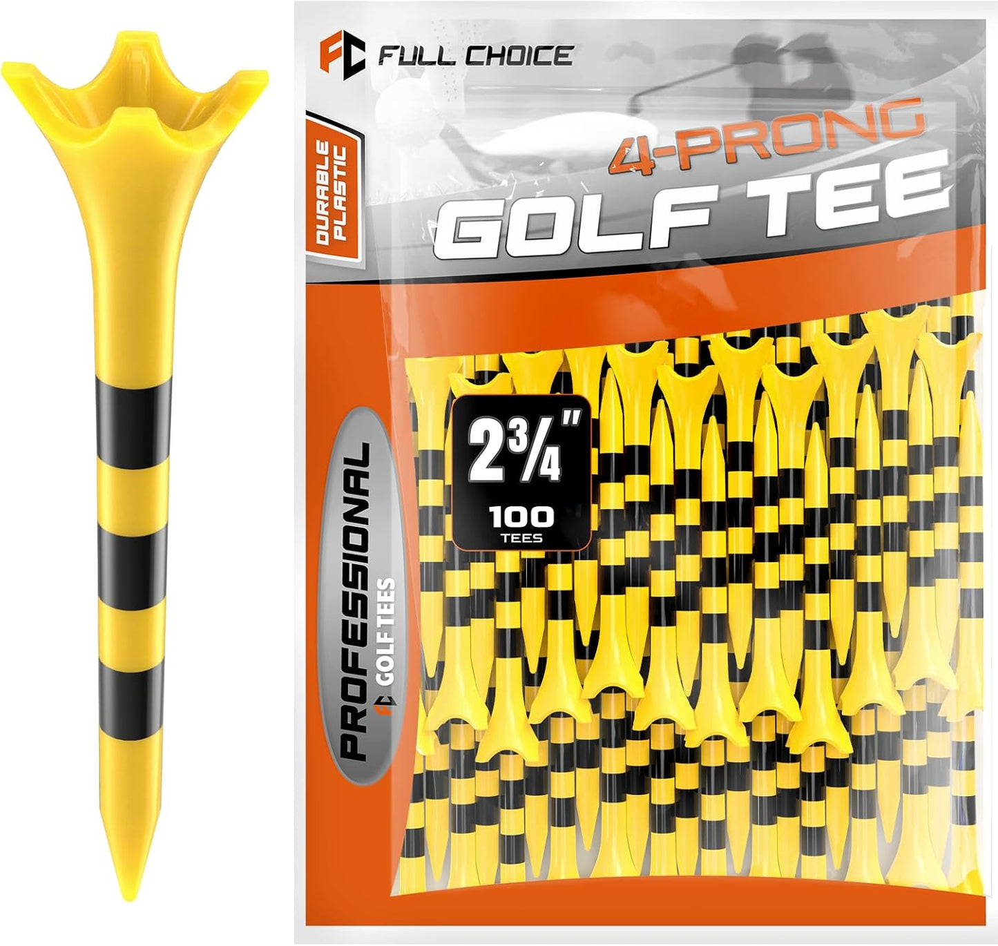 Professional Plastic Golf Tees 100 Pack (3-1/4" or 2-3/4"), Enhanced Durability & Stability, Engineered to Minimize Friction and Side Spin