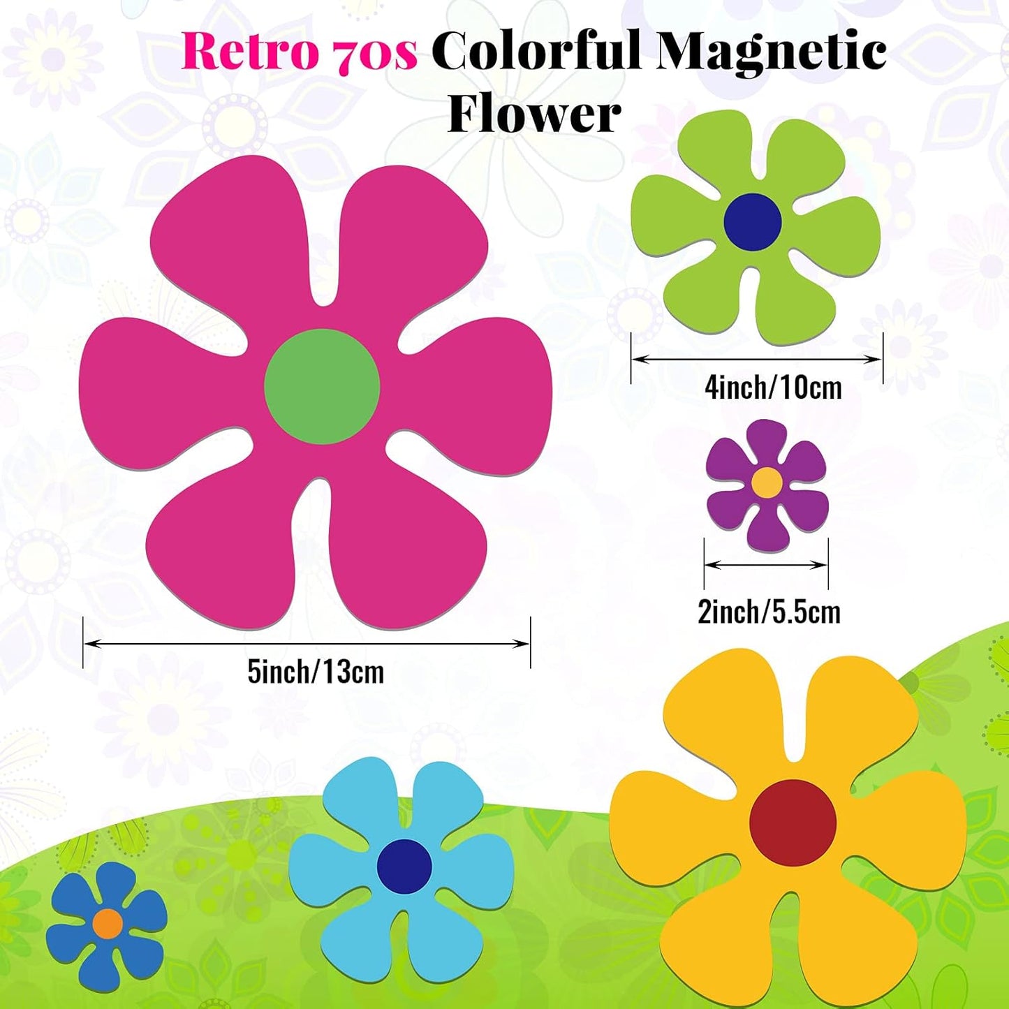 Outus Car Flower Magnet Funny Magnetic Decals Decorations Cute Fridge Magnets 60s Flower Cutout Magnet for Car Home Door Refrigerator (24 Pieces,3.9 x 3.9 Inch, 2.2 x 2.2 Inch, 5.1 x 5.1 Inch)