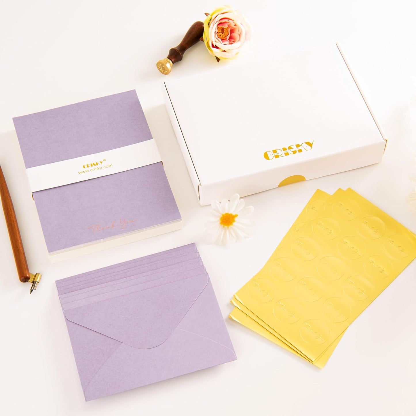 Crisky Purple Thank You Cards with Envelopes & Stickers， 50 Pack Lavender Bridal Shower Graduation Thank You Cards Small Business, Wedding Baby Shower Birthday Funeral Notes Bulk