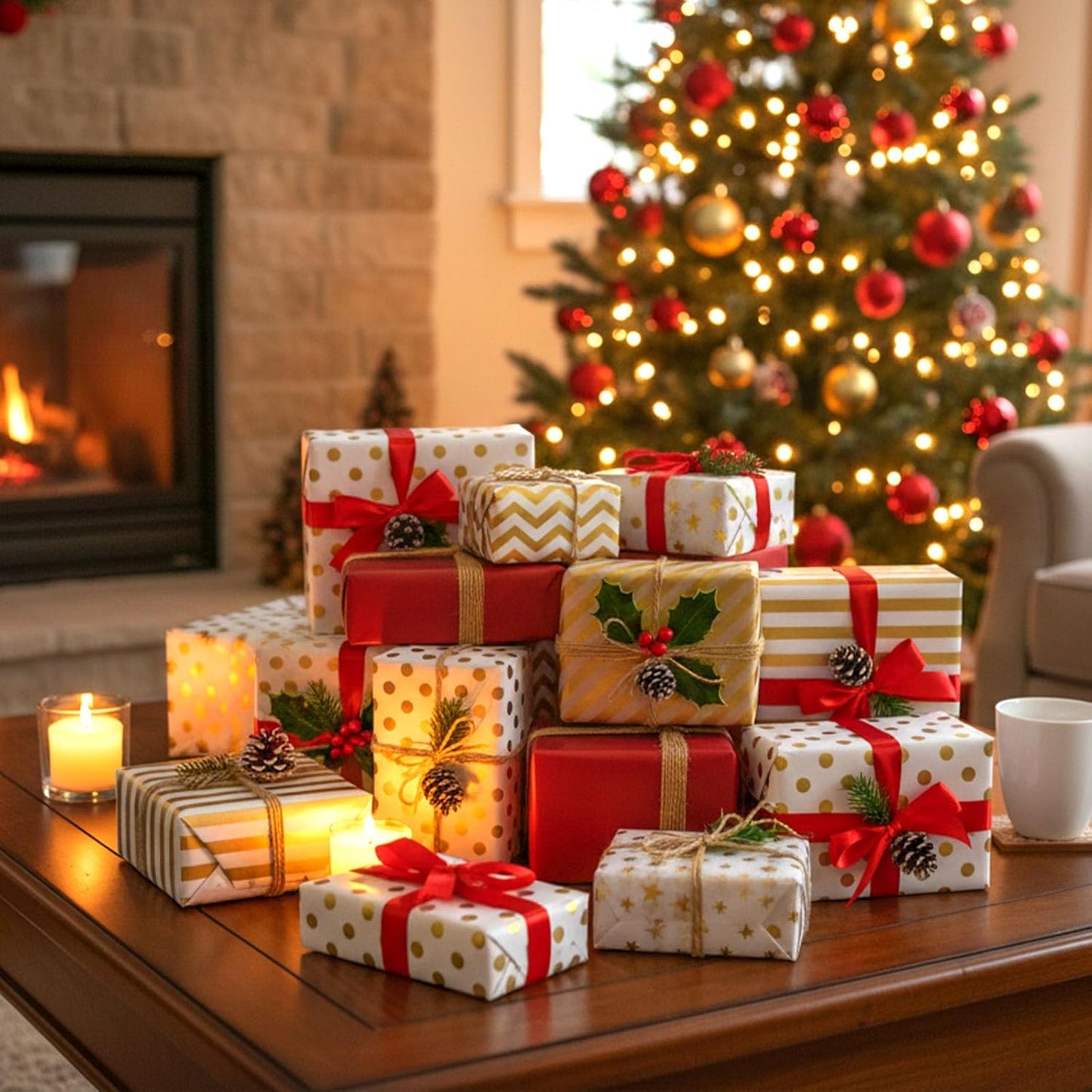 Koogel 100 Sheets Tissue Paper, 20 x 14 Inch White Gold Tissue Paper for Gift Bags, Stars and Stripes Pattern for Christmas Gift Wrapping and DIY Crafts