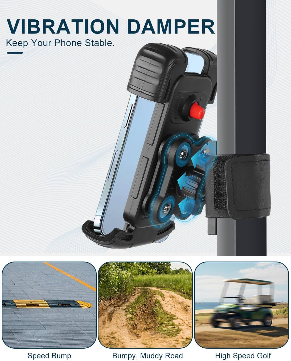 Magnetic Golf Cart Phone Holder Mount with Vibration Dampener & Ultra-Strength Neodymium N52 Magnets for EZGO/Club Car/Yamaha/ICON, Golf Cart Phone Caddy for iPhone/Galaxy/Google Pixel