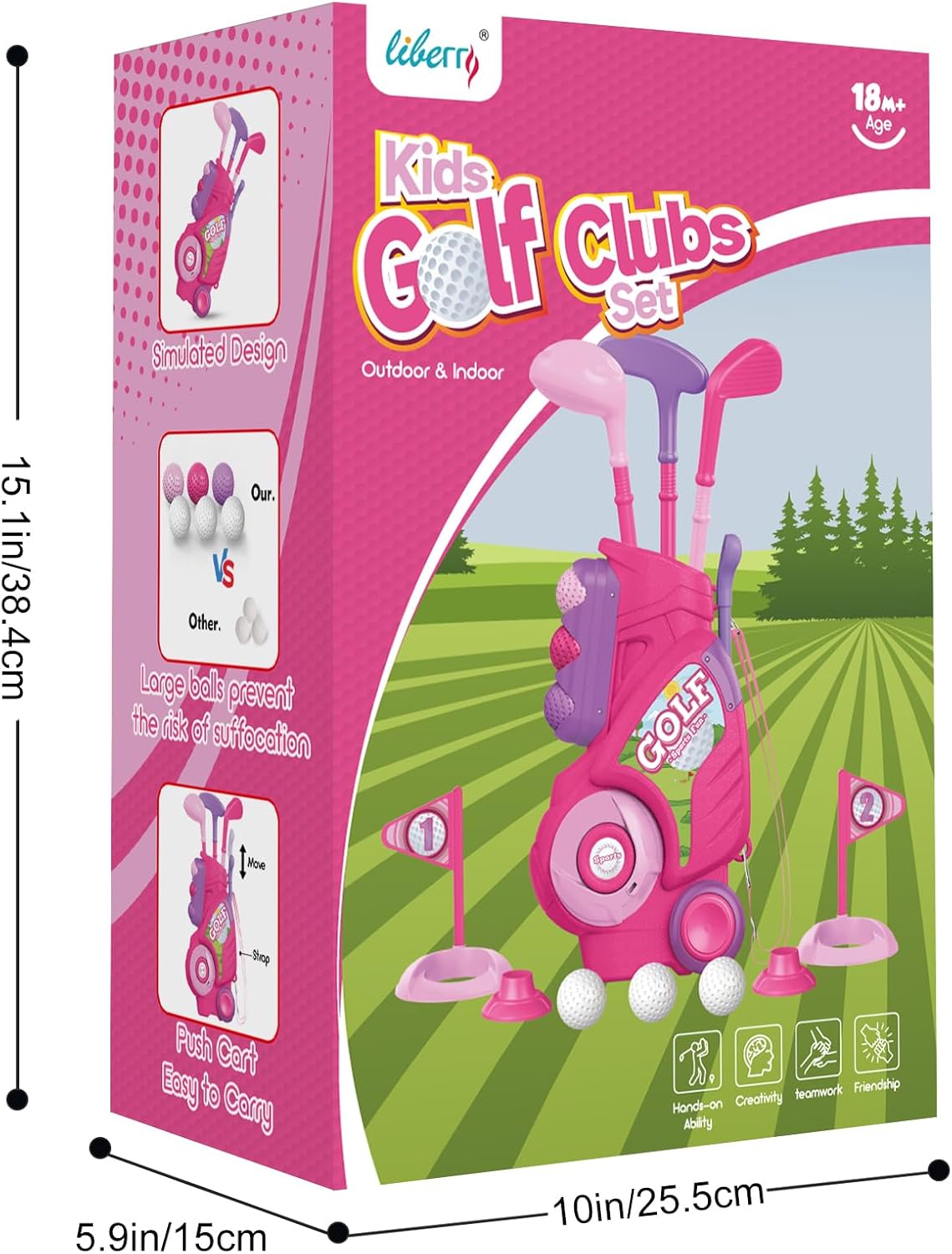 Liberry Toddler Golf Set for 1 2 3 4 Years Old, Upgraded Kids Golf Cart with Unique Shoulder Strap Design, Indoor and Outdoor Golf Toys for Boys Girls (Pink)