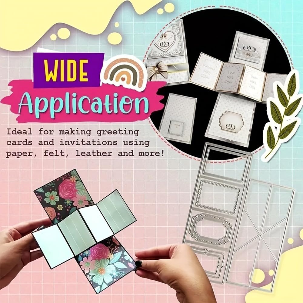 Lapoo Cutting Die for Scrapbooking, 3D Backgrounds Frame New Cutting Dies DIY Album Card Making Decor Paper Craft Metal Die Cuts Party Decorations (Stereo Folding Frame 5.4 x 4 in)