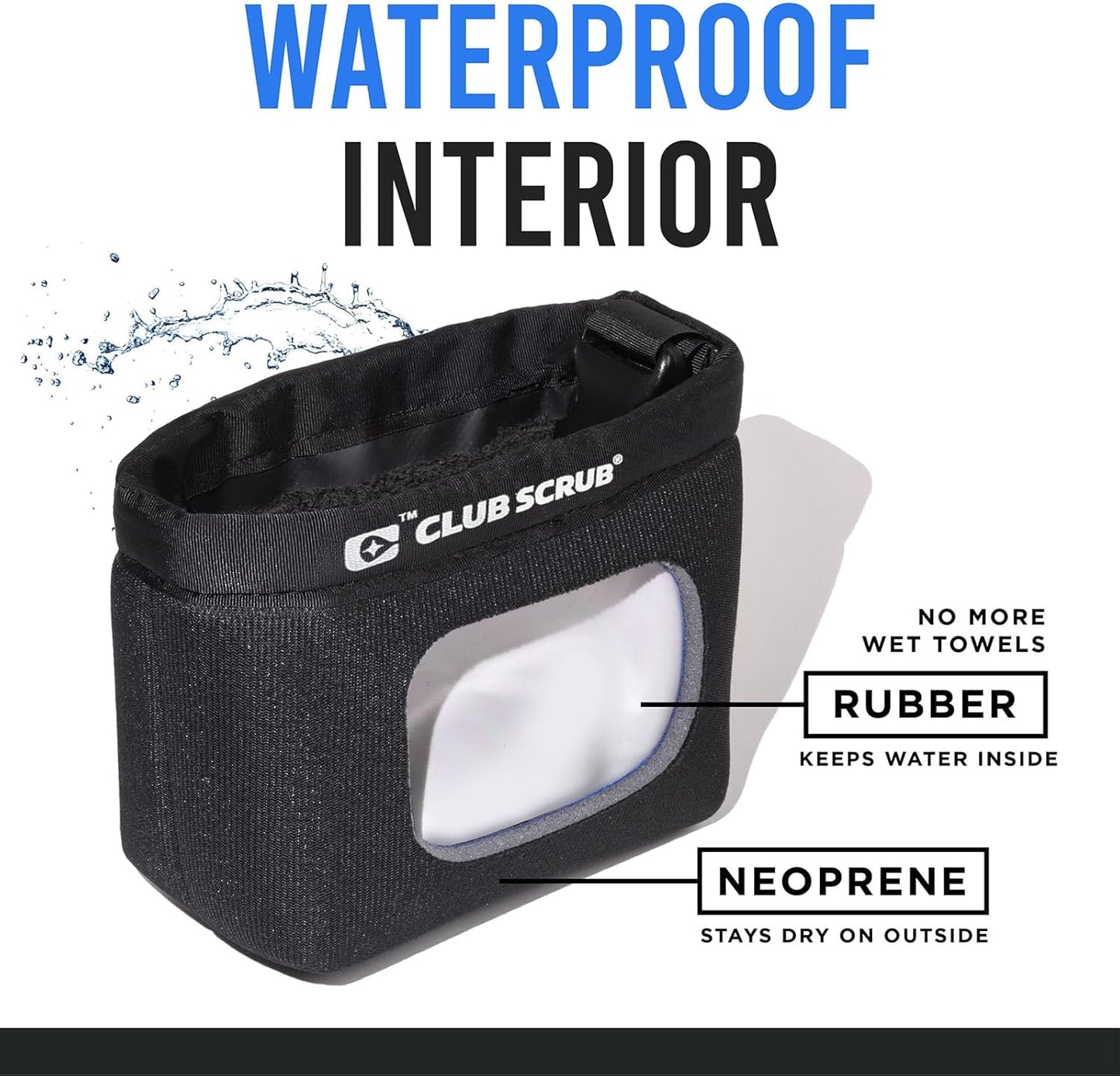 Club Scrub Golf Club and Golf Ball Cleaning Bag, Waterproof Clean Face Technology Liner, Detachable Clip, Machine Washable, Cleans Club Grooves, Dry Exterior (Neoprene or Microfiber Option Available)