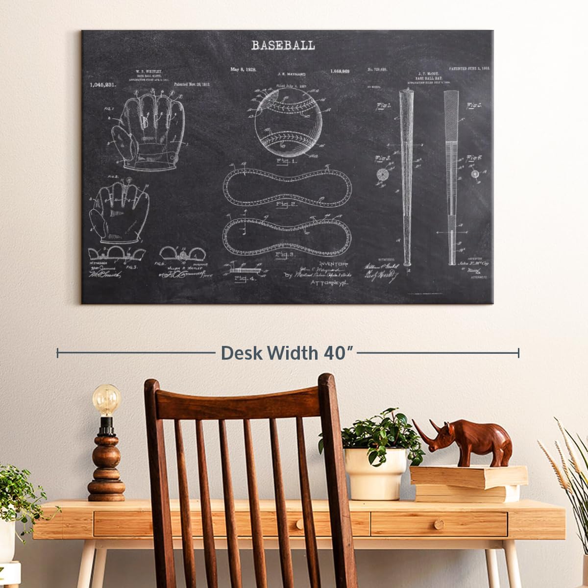 ElephantStock Baseball Patents Canvas - 1 Panel Sports Patent Wall Art Decor - Sports Decorations for Boys Room - Wall Art and Office Decor - 36" X 24"