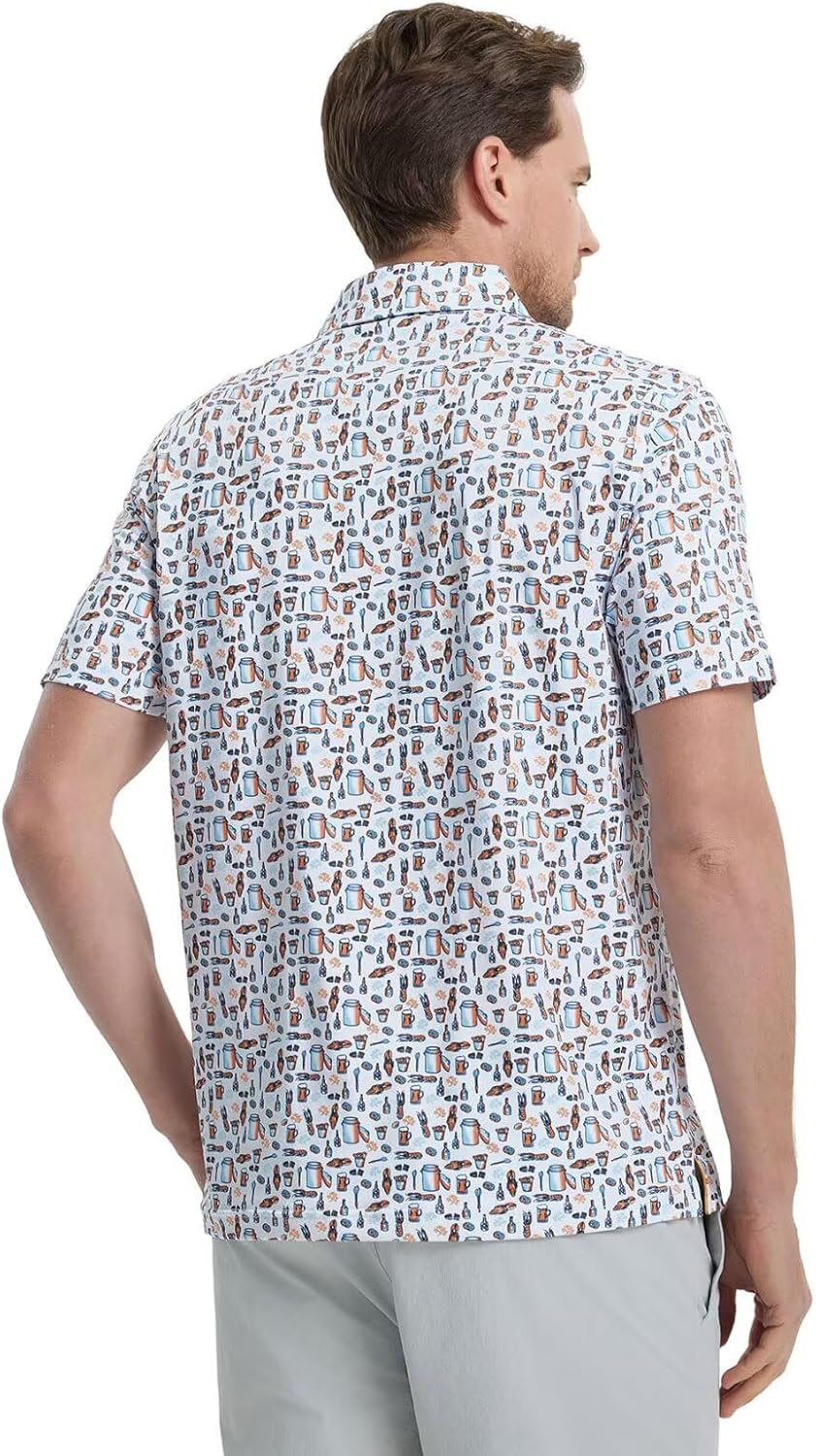 M MAELREG Mens Golf Shirt Short Sleeve Dry Fit Print Moisture Wicking Performance Patterns Collared Polo Shirt