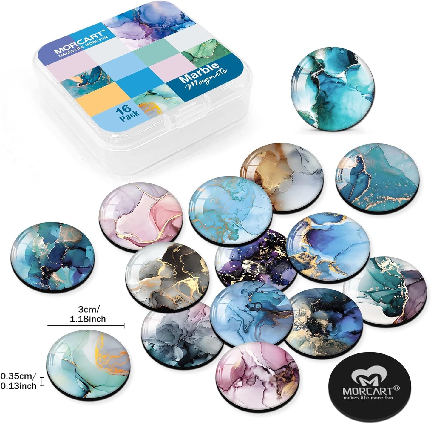 MORCART 16PCS Fridge Magnets, Marble Magnets Decoration for Refrigerator Locker Whiteboard Decorative Magnetic Board Cabinets Classroom Office Cubicle (Marbling)