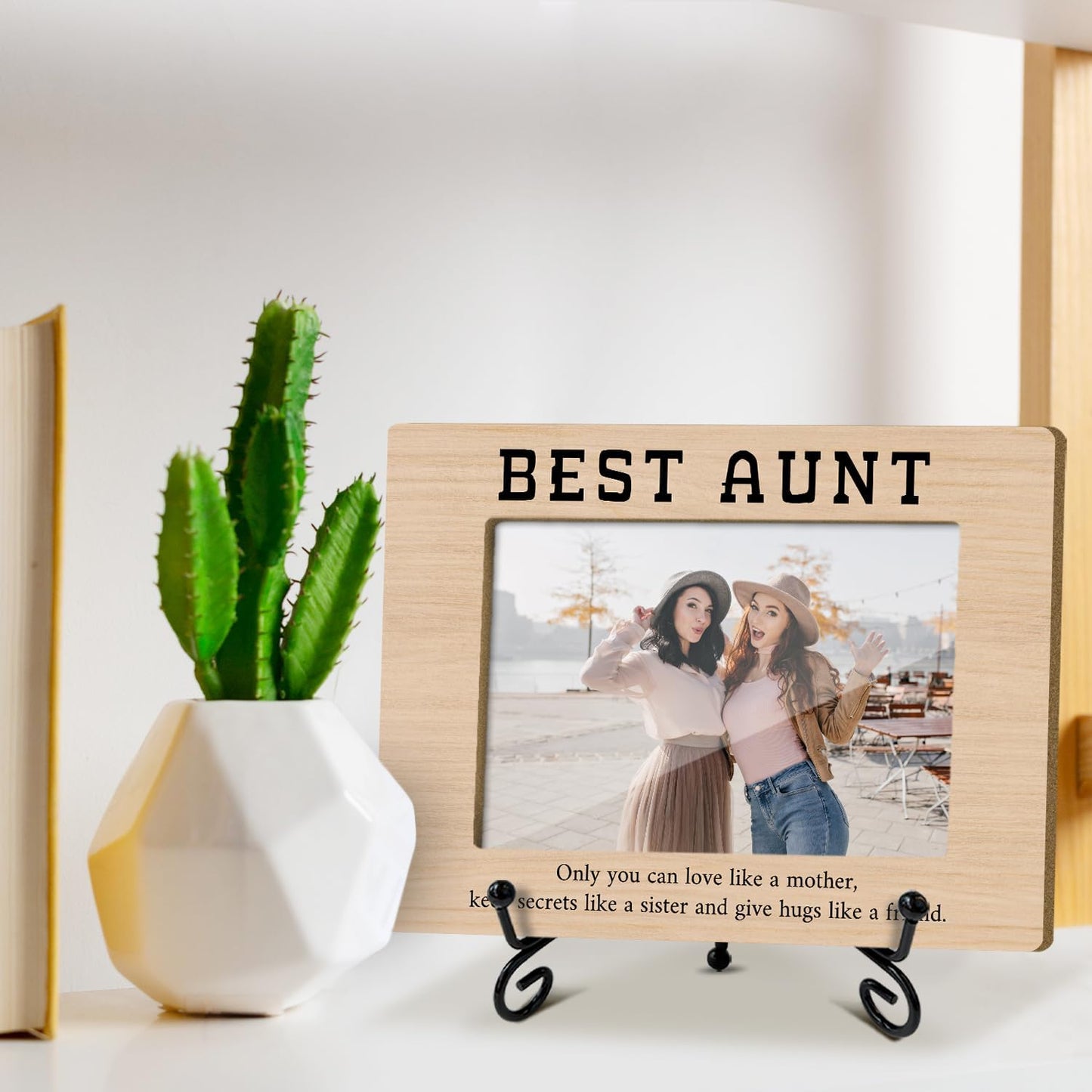 Aunt Picture Frame, Wooden Photo Frame with Stand, Aunt Gifts Birthday Gifts for Women Aunt Auntie Mom, Home Office Desk Decor Photo Frame Tabletop Display -xk24