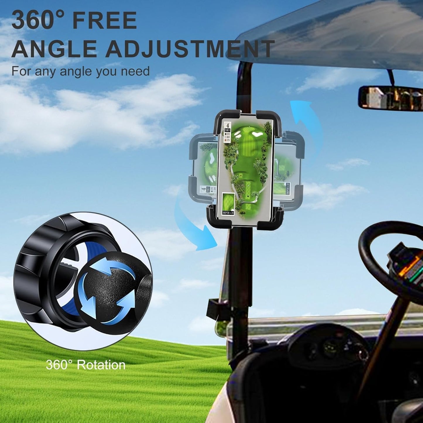 Golf Cart Phone Holder Mount Magnetic Fit EZGO/Club Car/Yamaha, With Vibration Damper and Anti-Shake Upgraded, Golf Phone Holder with Strength Magnetism For iPhone/Galaxy/Google Pixel 5.5"-7.58"