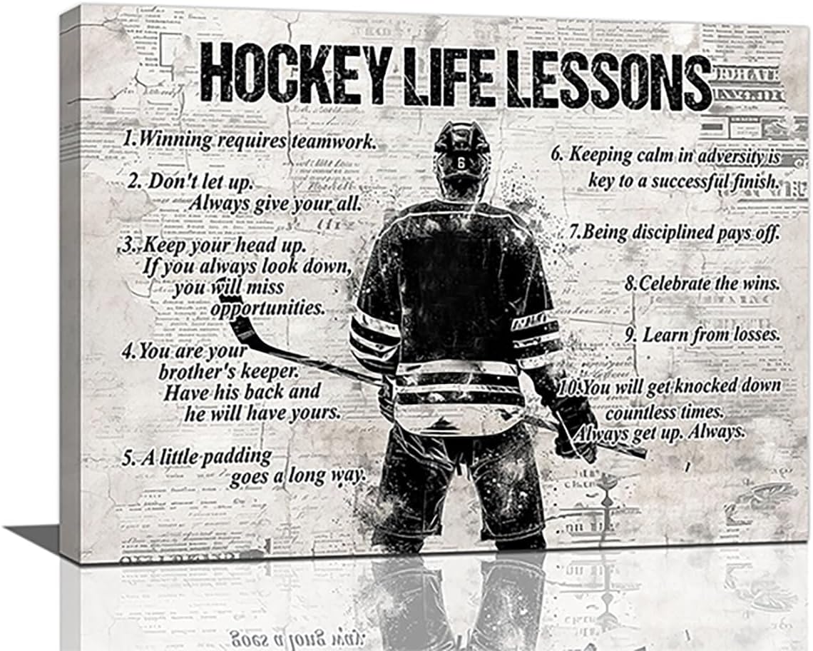 Vintage Hockey Sports Wall Art Hockey Life Lessons Wall Decor Golf Sign Retro Poster Boy Men Room Motivational Decorations Canvas Print Painting Artwork for Bedroom Bathroom Living Room 20"x16"
