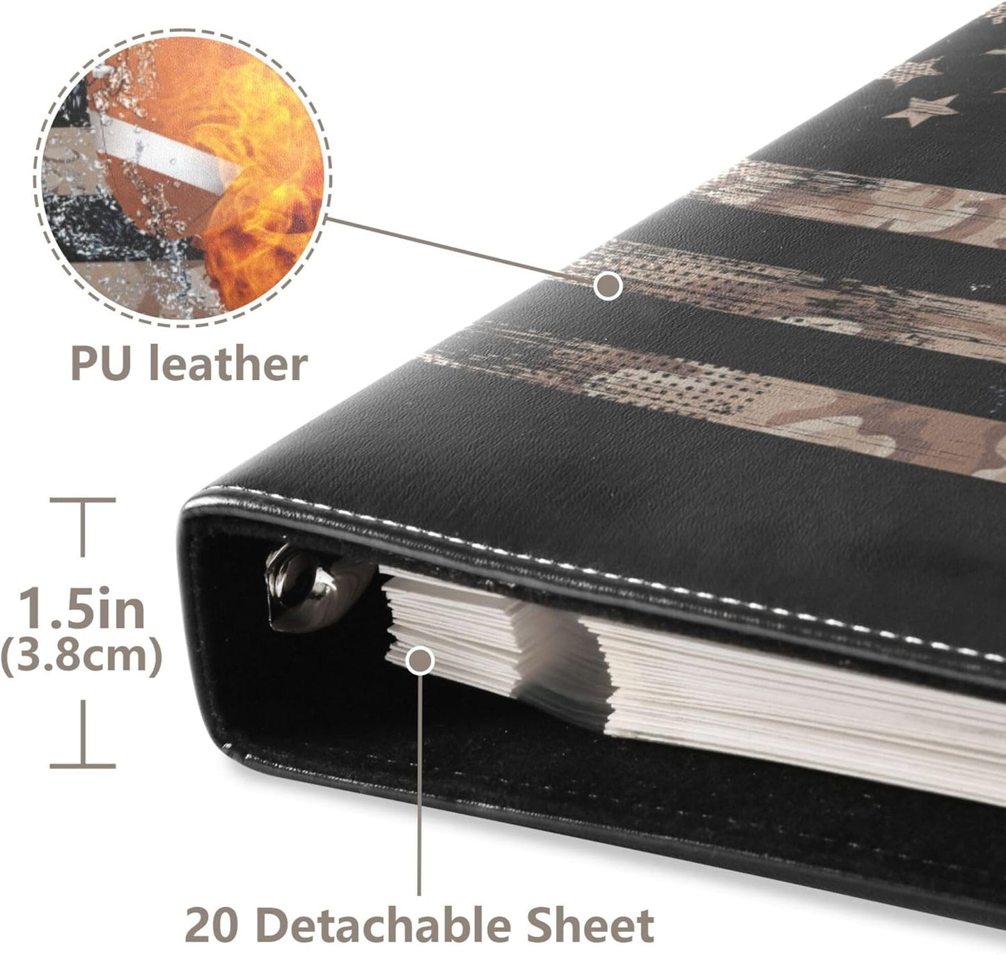 Fisyme Football American Flag Photo Album Self Adhesive DIY Scrapbook Album for 2x3 4x6 5x7 6x8 Pictures 20 Pages Memory Book for Family Wedding