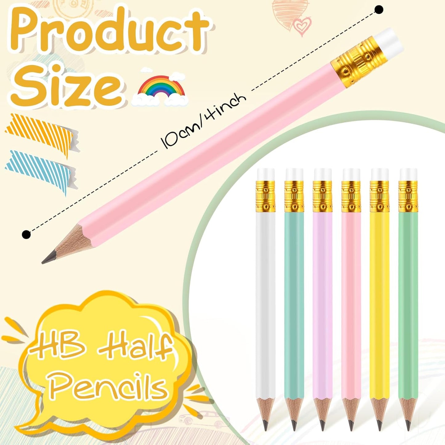Outus 72 Pieces Golf Pencils Half Pencils with Eraser Mini Bulk Short #2 HB Pre Sharpened for Bridal Shower Wedding Office(Multicolor)